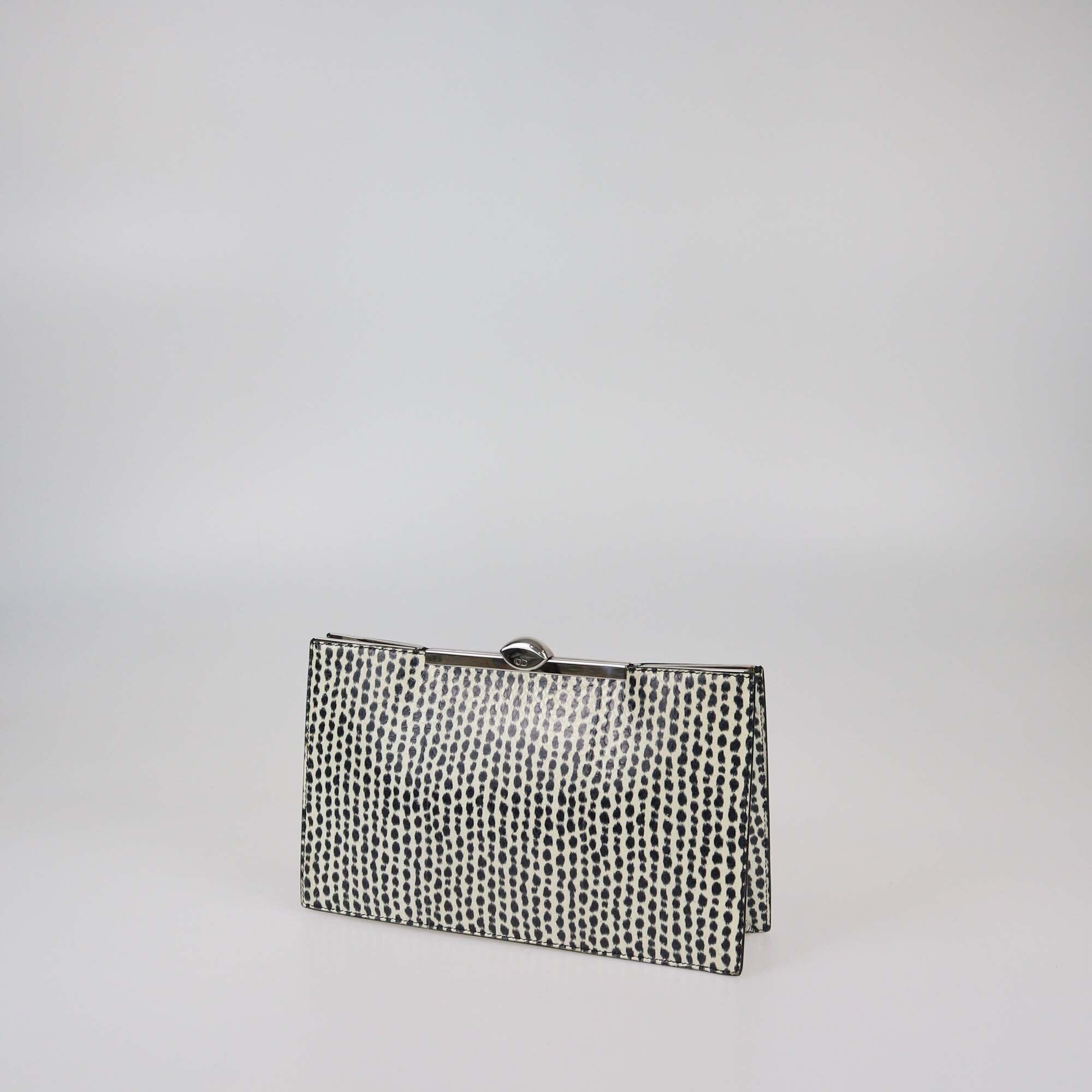 Christian Dior Black/White Animal Print Snakeskin Clutch Womens Christian Dior 