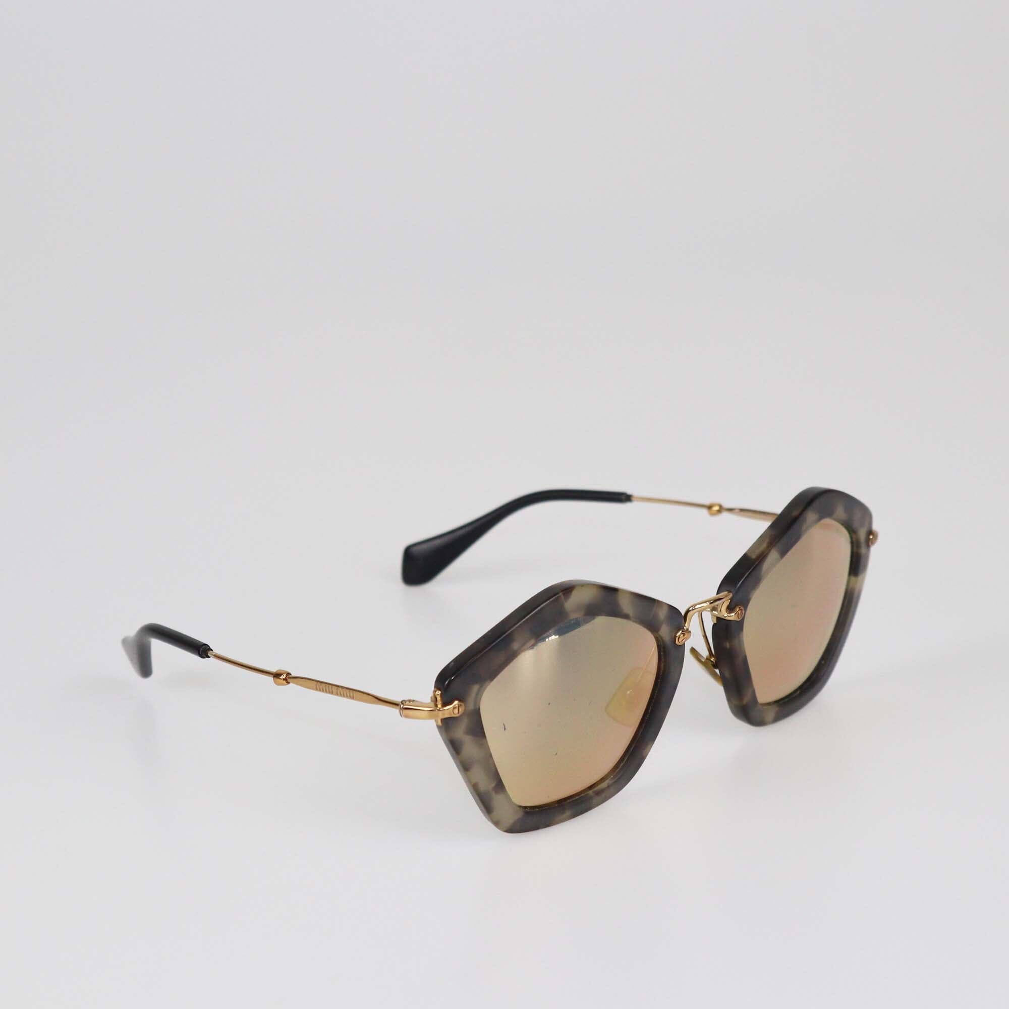 Miu Miu Havana/Gold Mirror Sunglasses Womens Miu Miu 