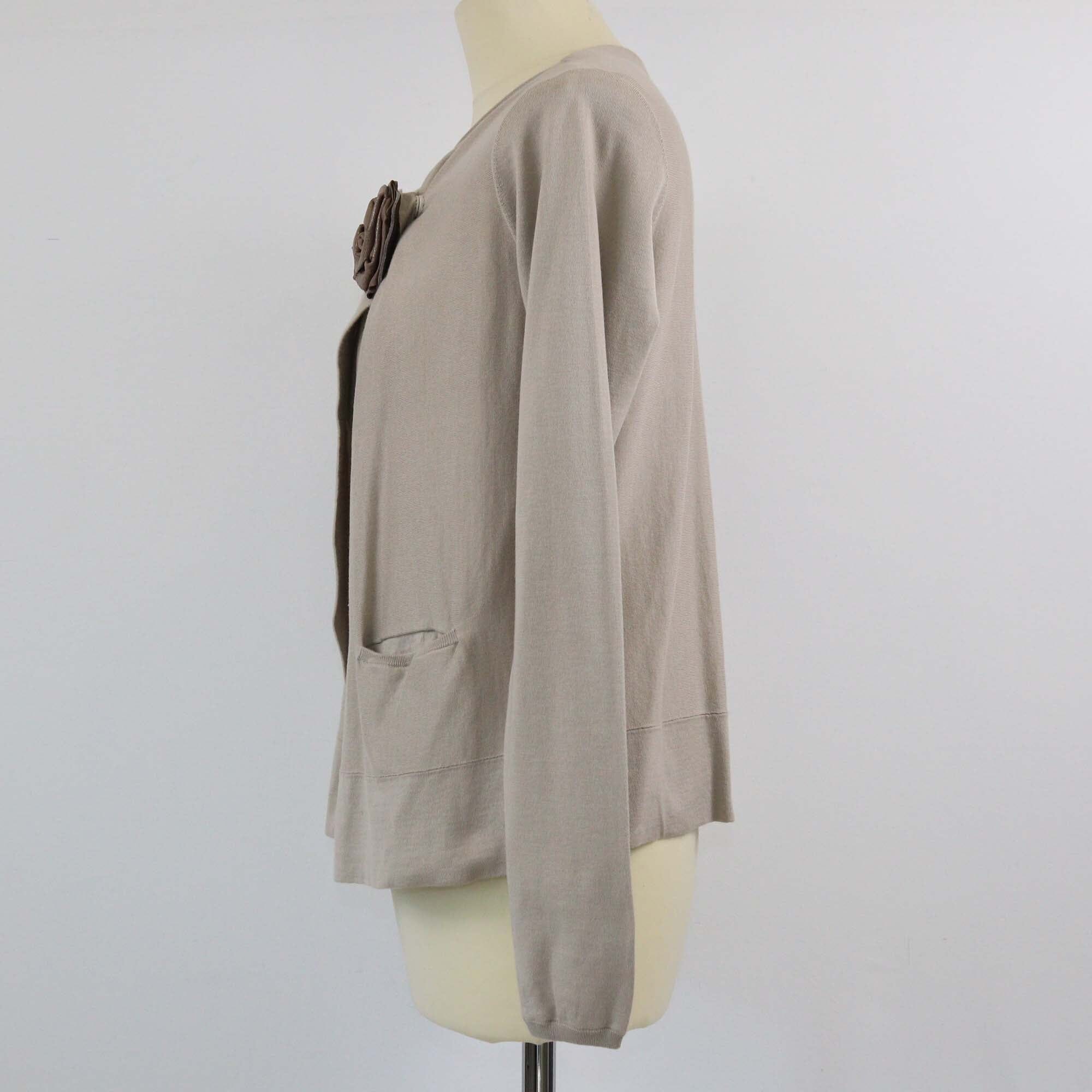 Brunello Cucinelli Beige W/Flower Brooch Knited Longsleeve Cardigan Womens Brunello Cucinelli 