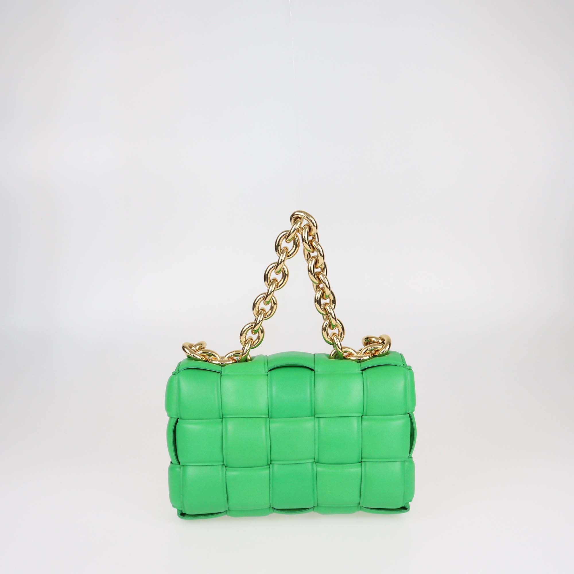 Bottega Veneta Green Intreccio Leather Padded Cassette Chain Bag