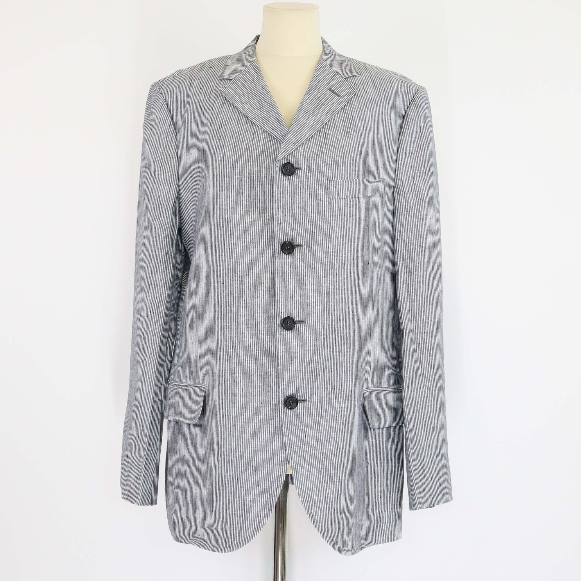 Yves Saint Laurent Blue/White Striped Linen Single Breasted Blazer Mens Yves Saint Laurent 
