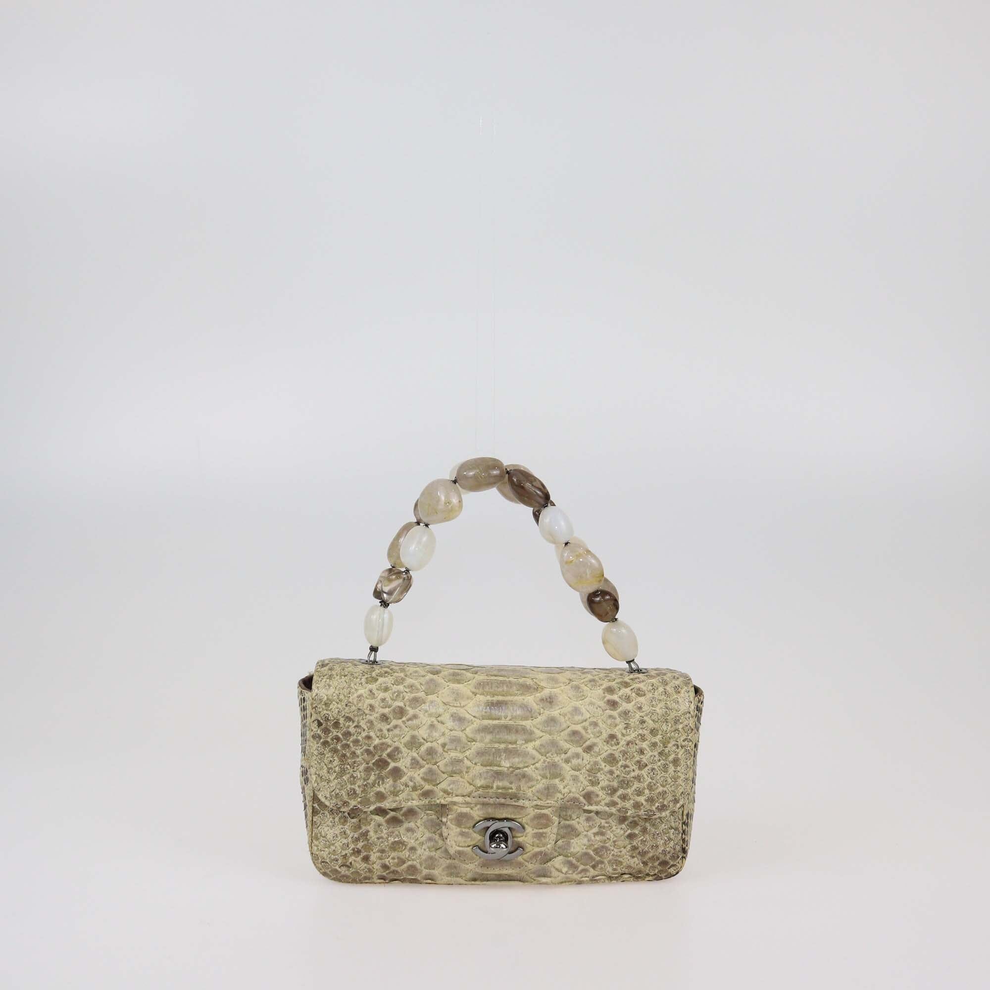Chanel Beige Snakeskin CC Mini Natural Stone Handle Bag Womens Chanel 