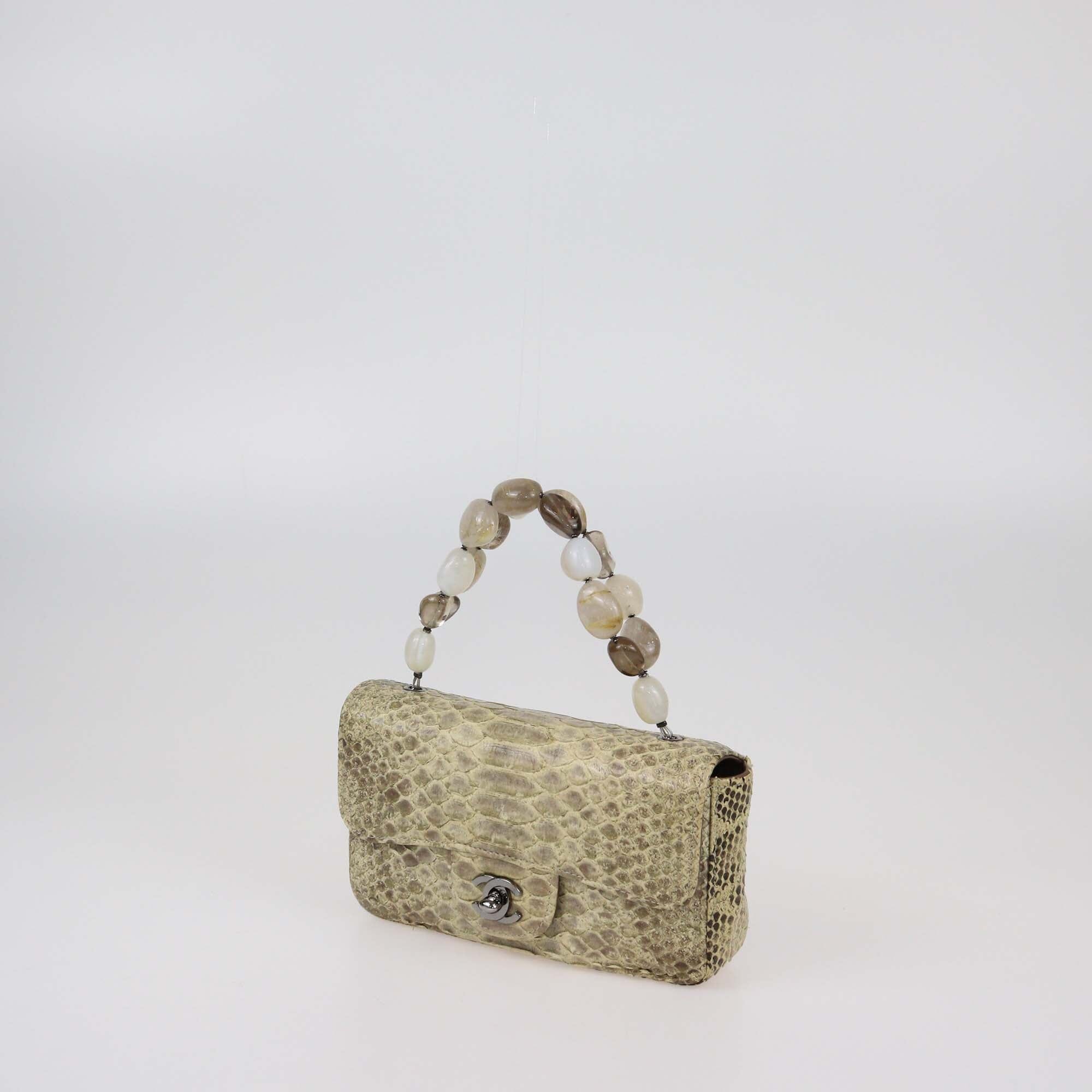 Chanel Beige Snakeskin CC Mini Natural Stone Handle Bag Womens Chanel 