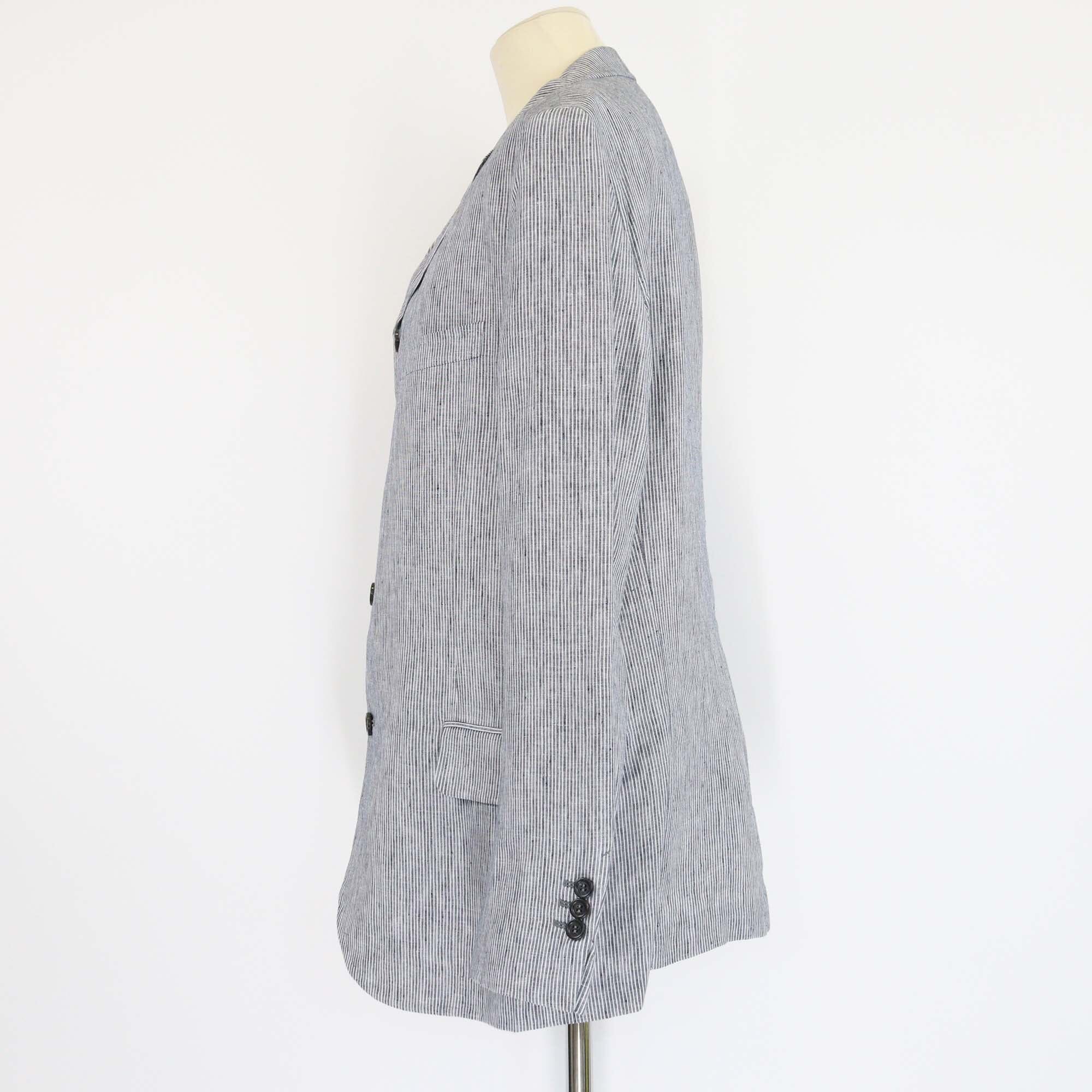 Yves Saint Laurent Blue/White Striped Linen Single Breasted Blazer Mens Yves Saint Laurent 