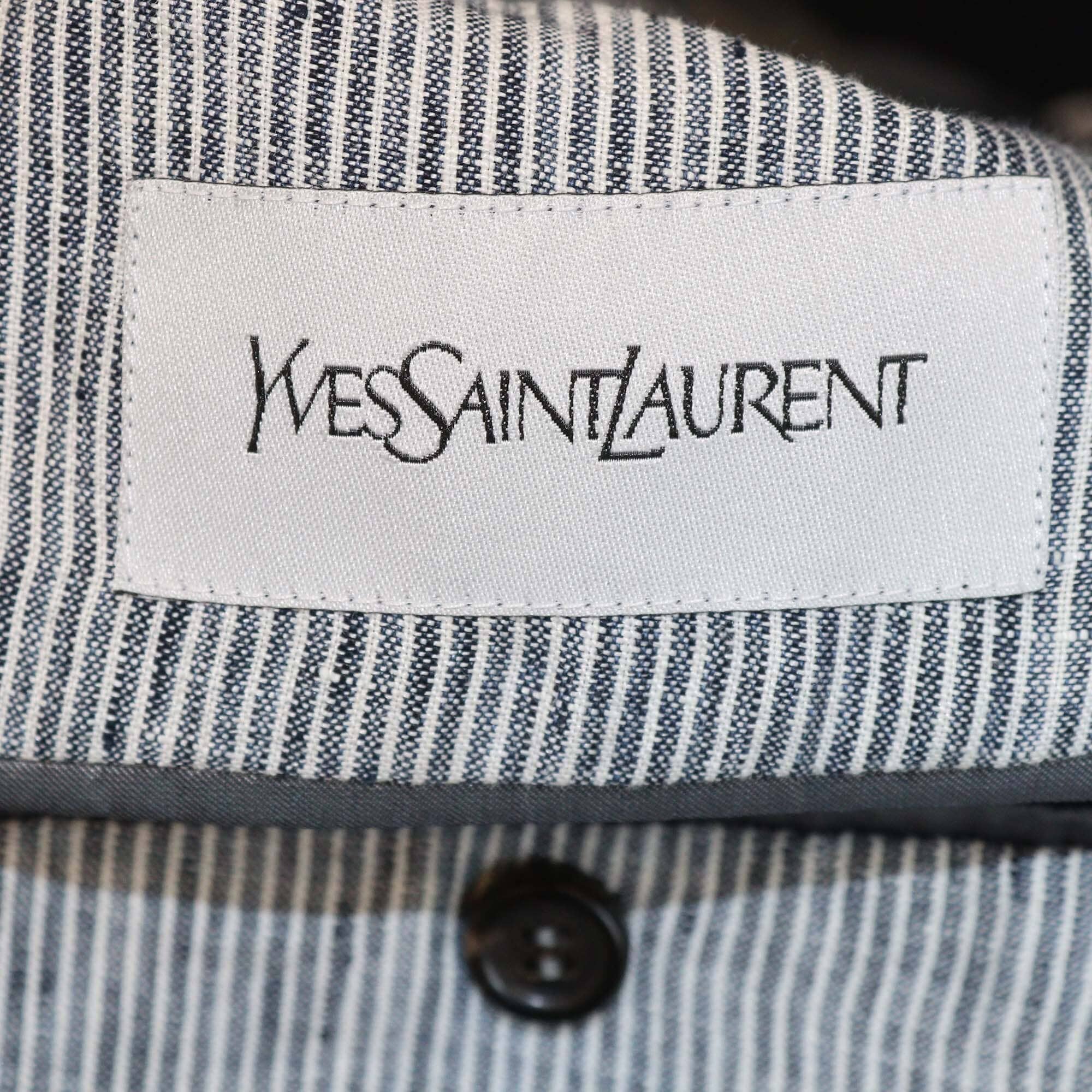 Yves Saint Laurent Blue/White Striped Linen Single Breasted Blazer Mens Yves Saint Laurent 