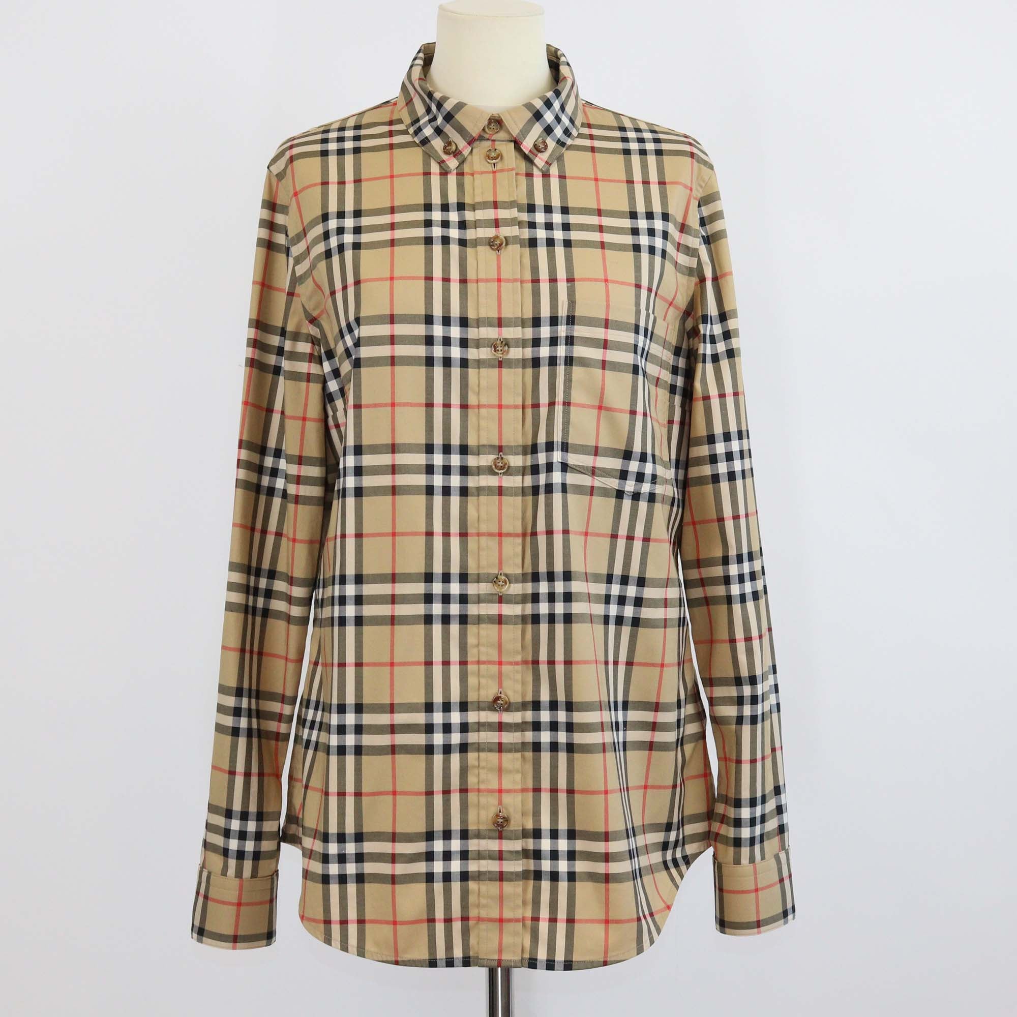 Burberry Beige Vintage Check Cotton Button-Up Long Sleeve Shirt