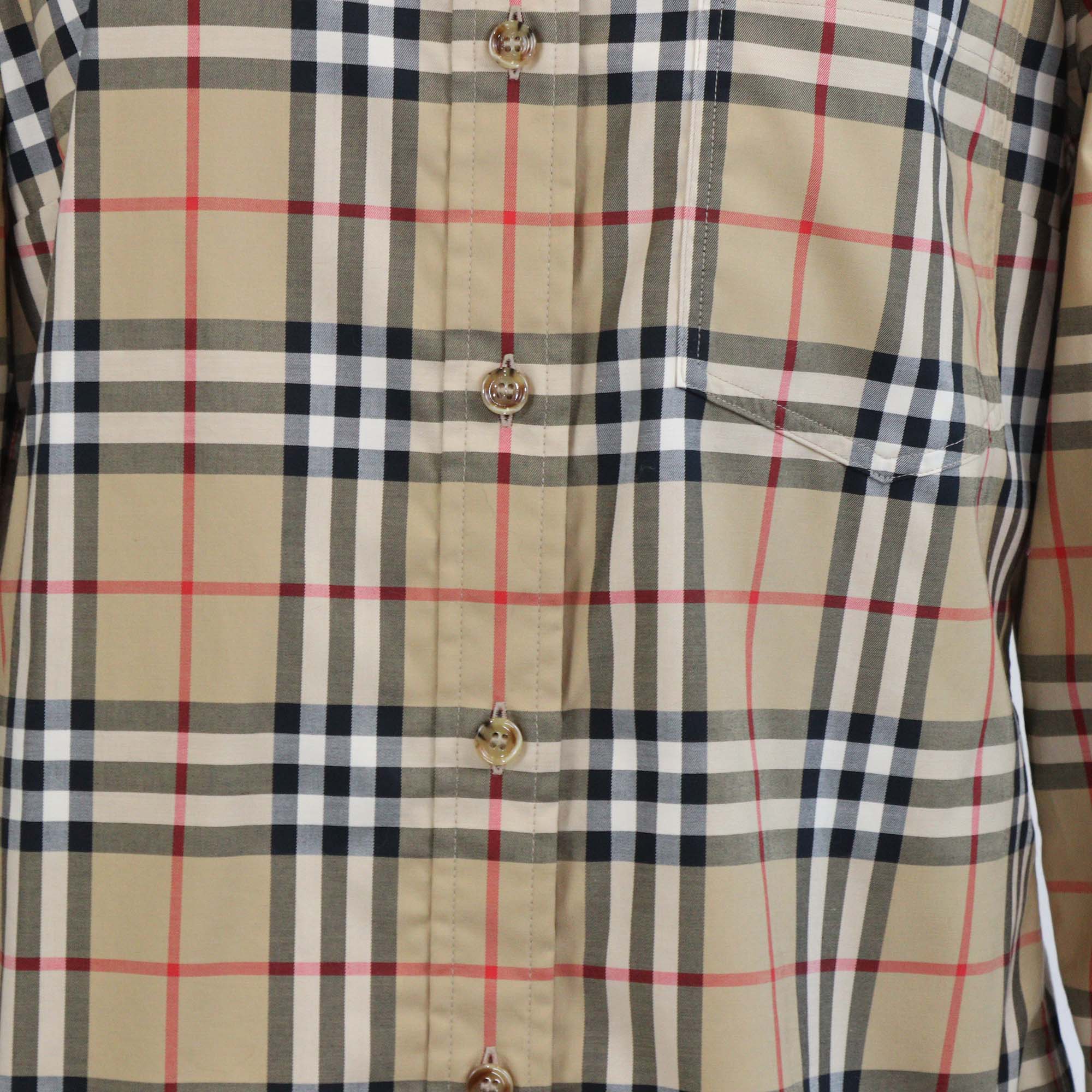 Burberry Beige Vintage Check Cotton Button-Up Long Sleeve Shirt