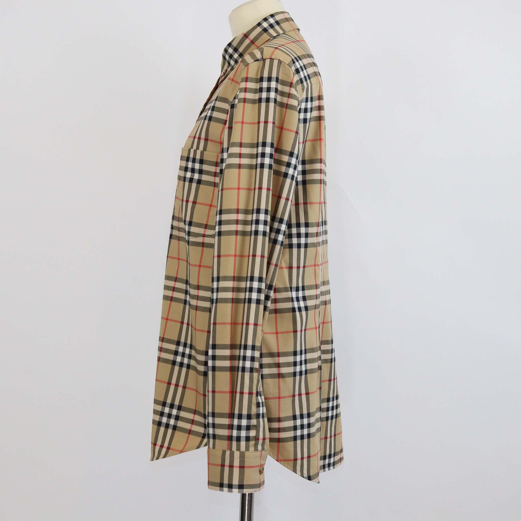 Burberry Beige Vintage Check Cotton Button-Up Long Sleeve Shirt