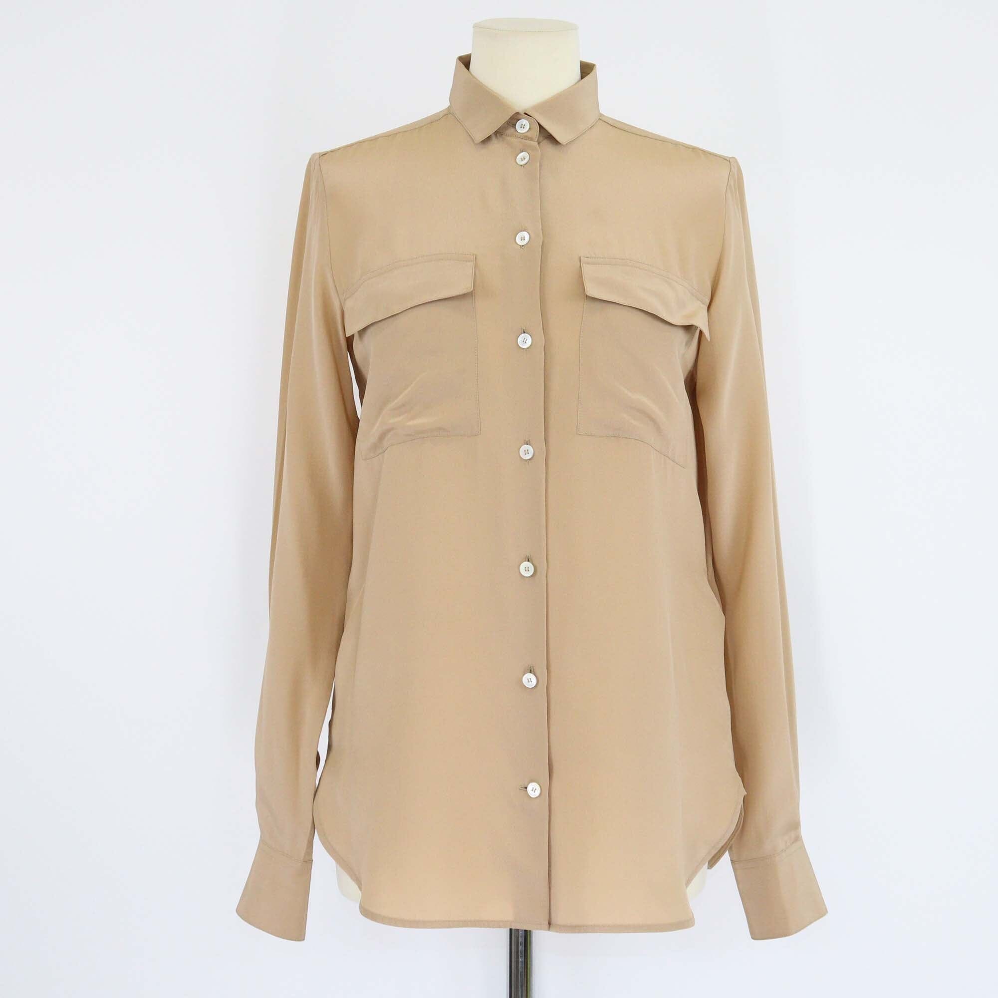 Celine Brown Pocket Detail Mulberry Long Sleeve Silk Shirt Womens Celine 