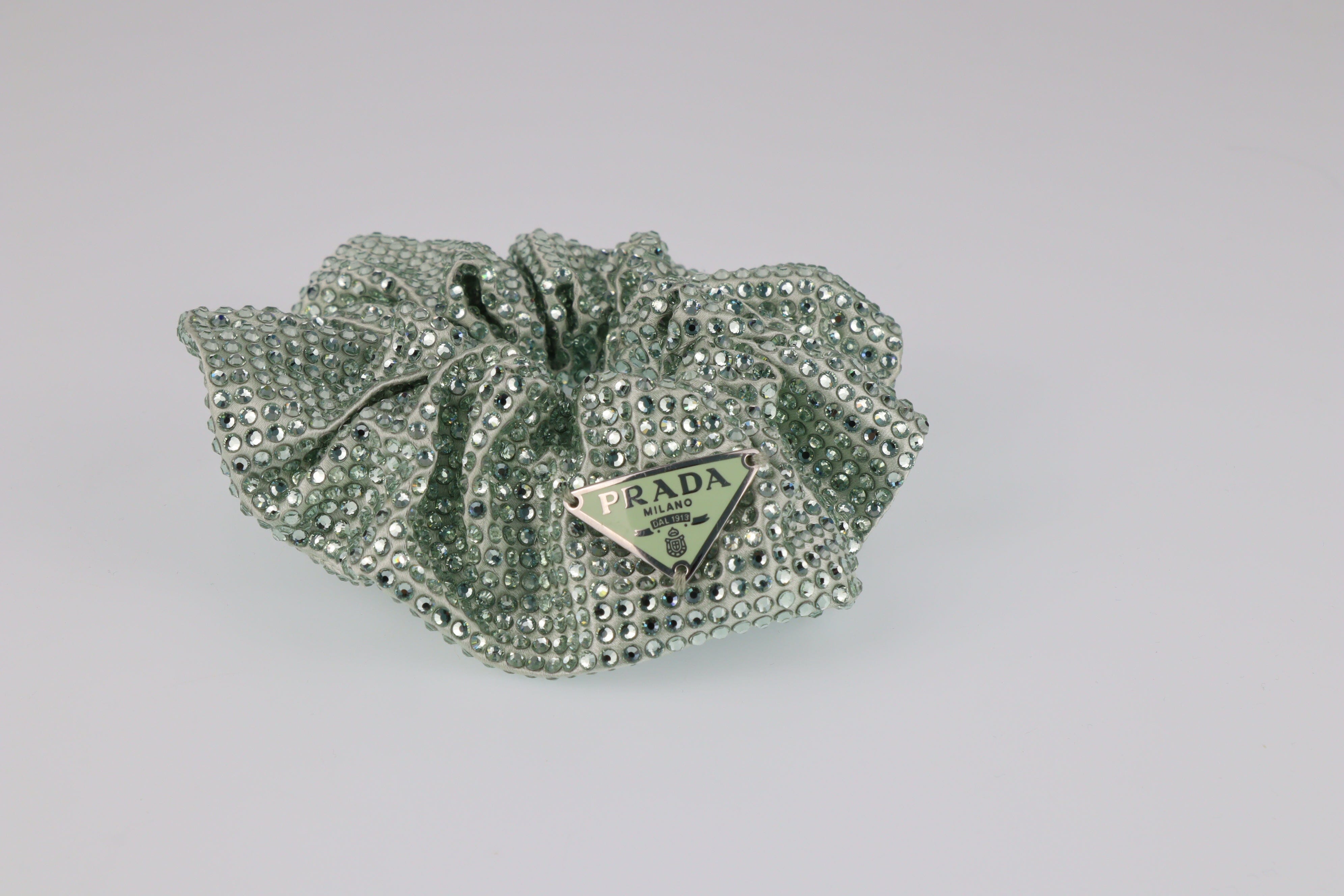 Green Crystal Embellished Scrunchie Bags Prada 