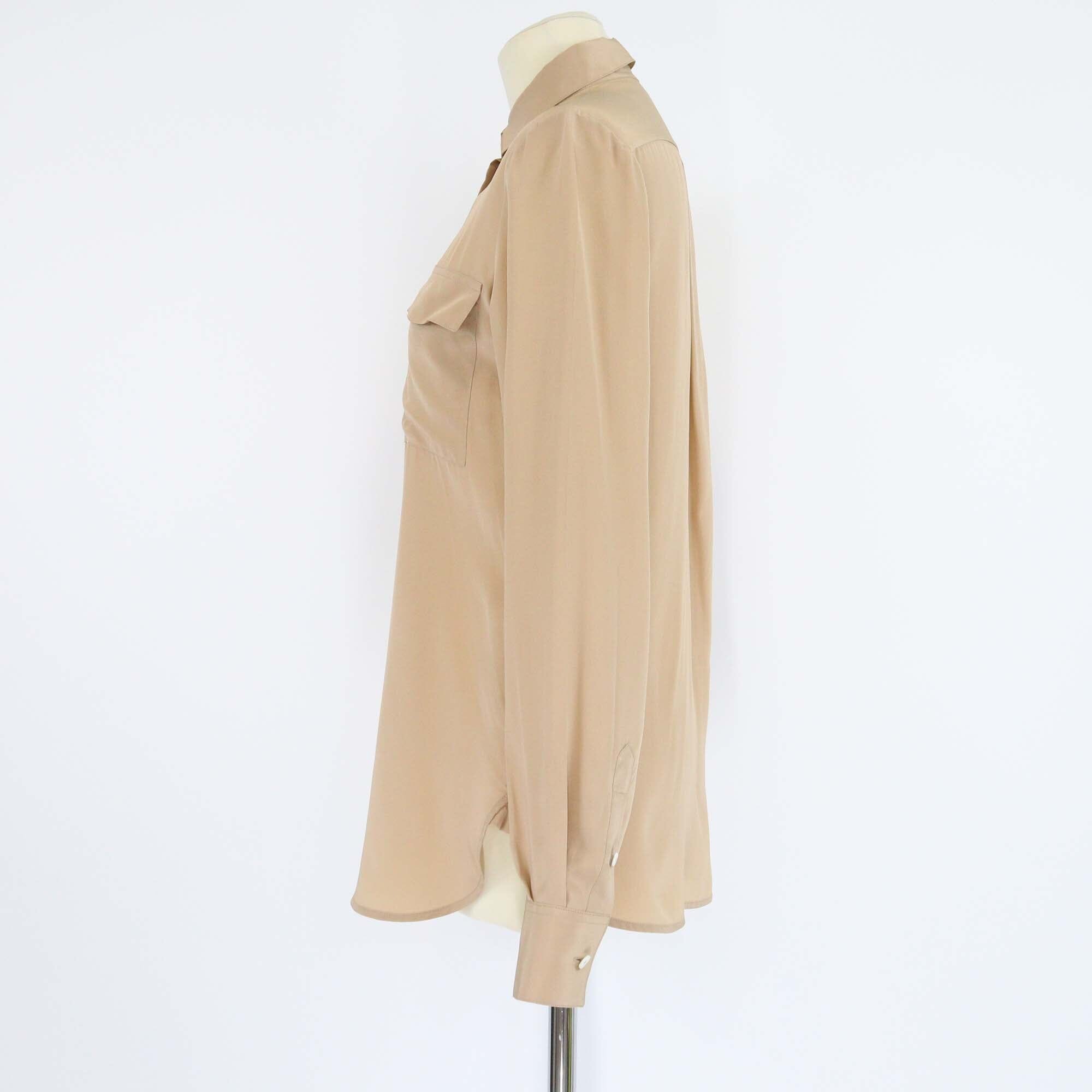 Celine Brown Pocket Detail Mulberry Long Sleeve Silk Shirt Womens Celine 