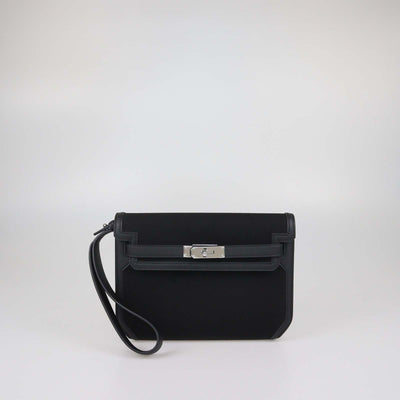 Hermes Black Togo Leather and Canvas Kelly Depeches 25 Pouch