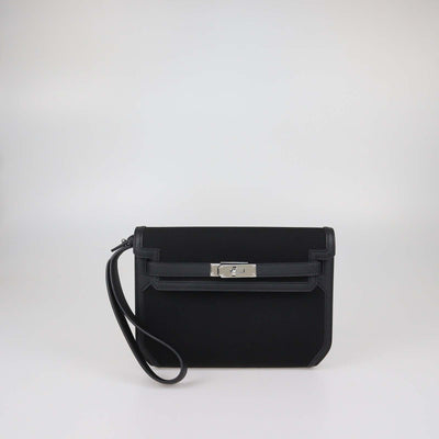 Hermes Black Togo Leather and Canvas Kelly Depeches 25 Pouch