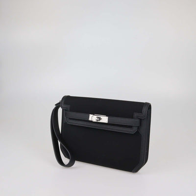 Hermes Black Togo Leather and Canvas Kelly Depeches 25 Pouch