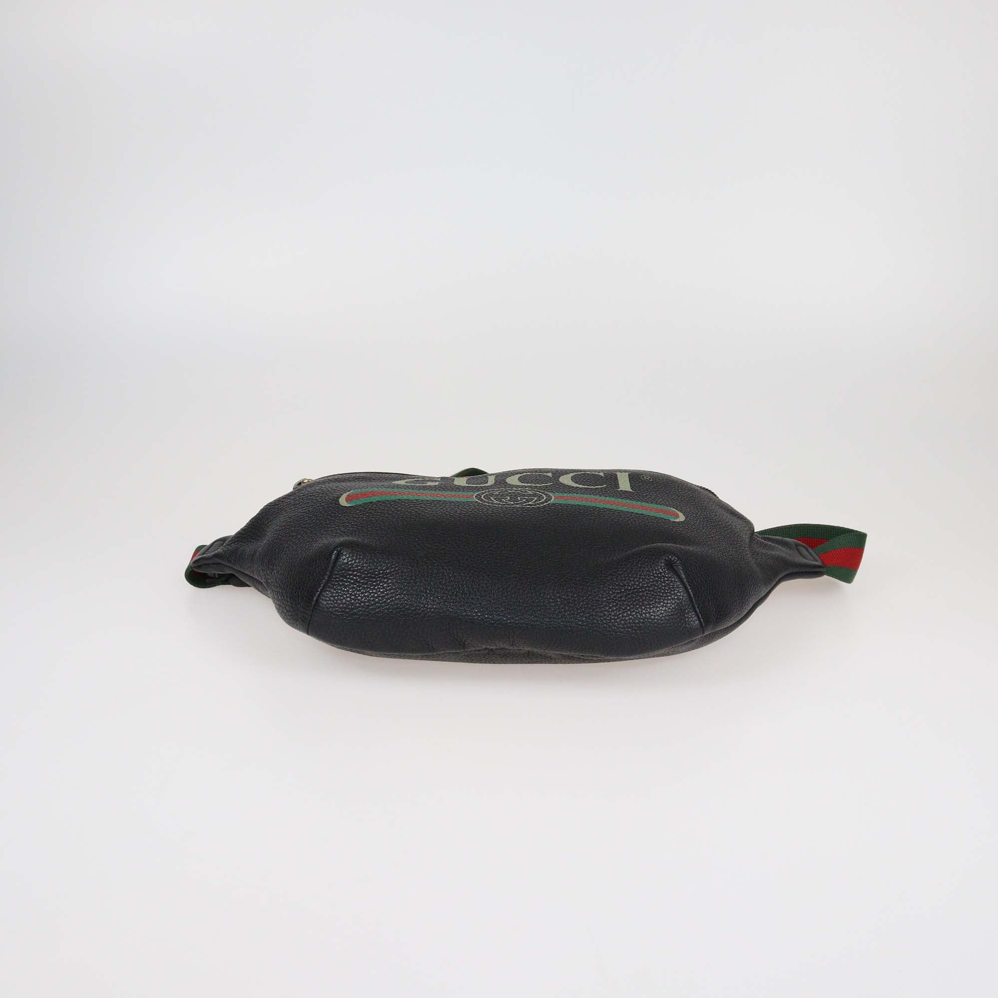 Gucci Black Leather Large Web Logo Belt Bag