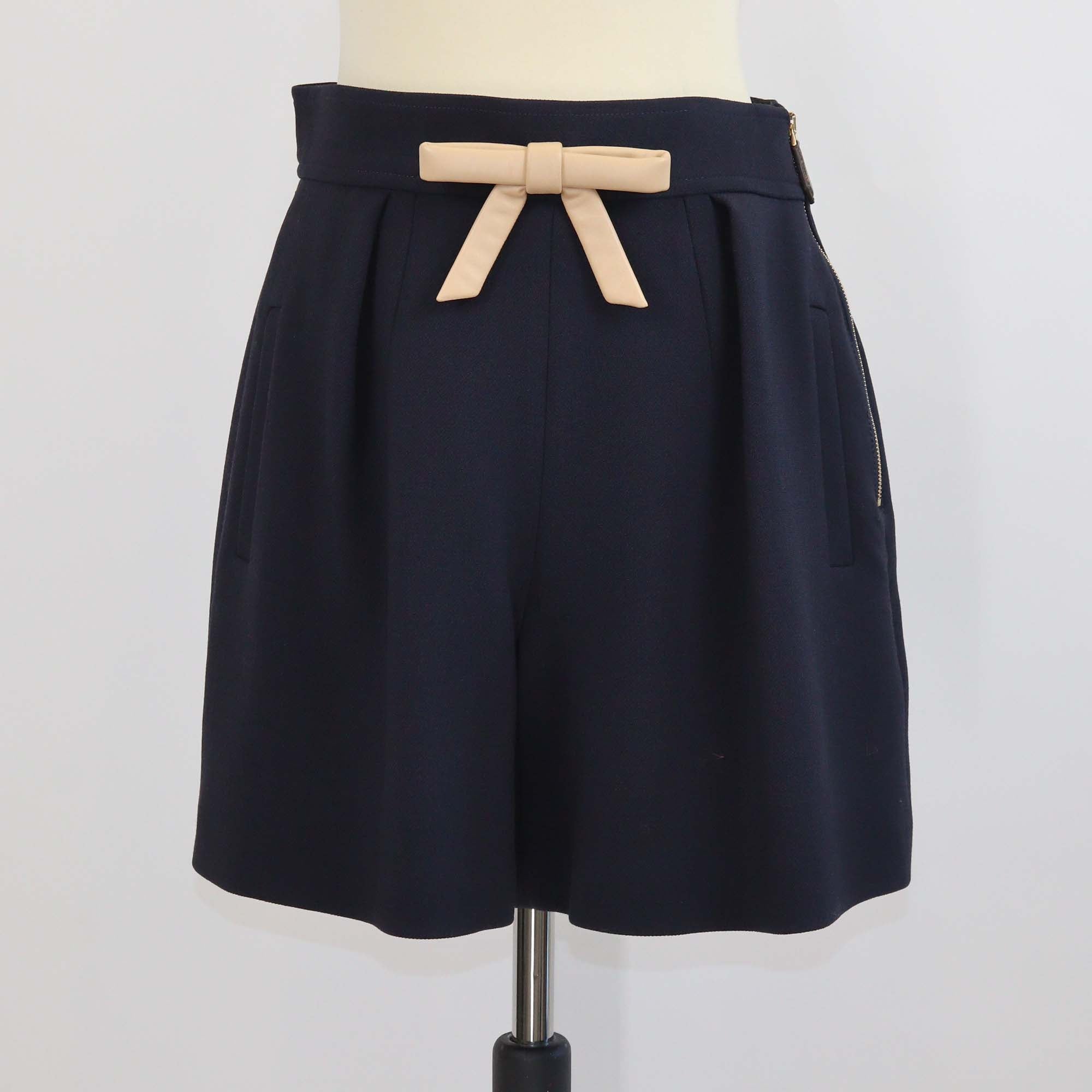 Louis Vuitton Navy Blue Wool with Bow Leather Mini Short
