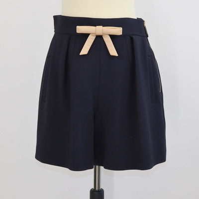 Louis Vuitton Navy Blue Wool with Bow Leather Mini Short