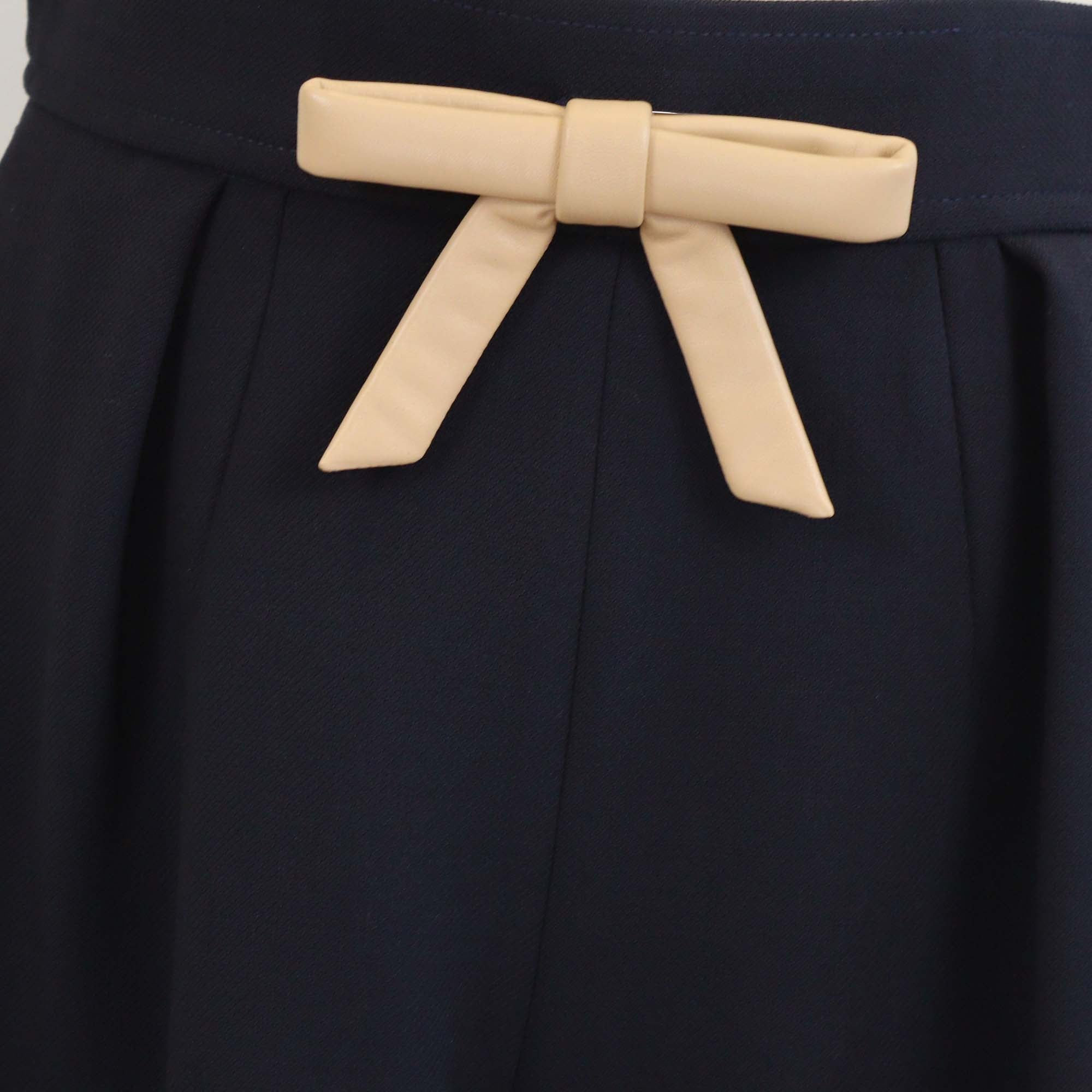 Louis Vuitton Navy Blue Wool with Bow Leather Mini Short