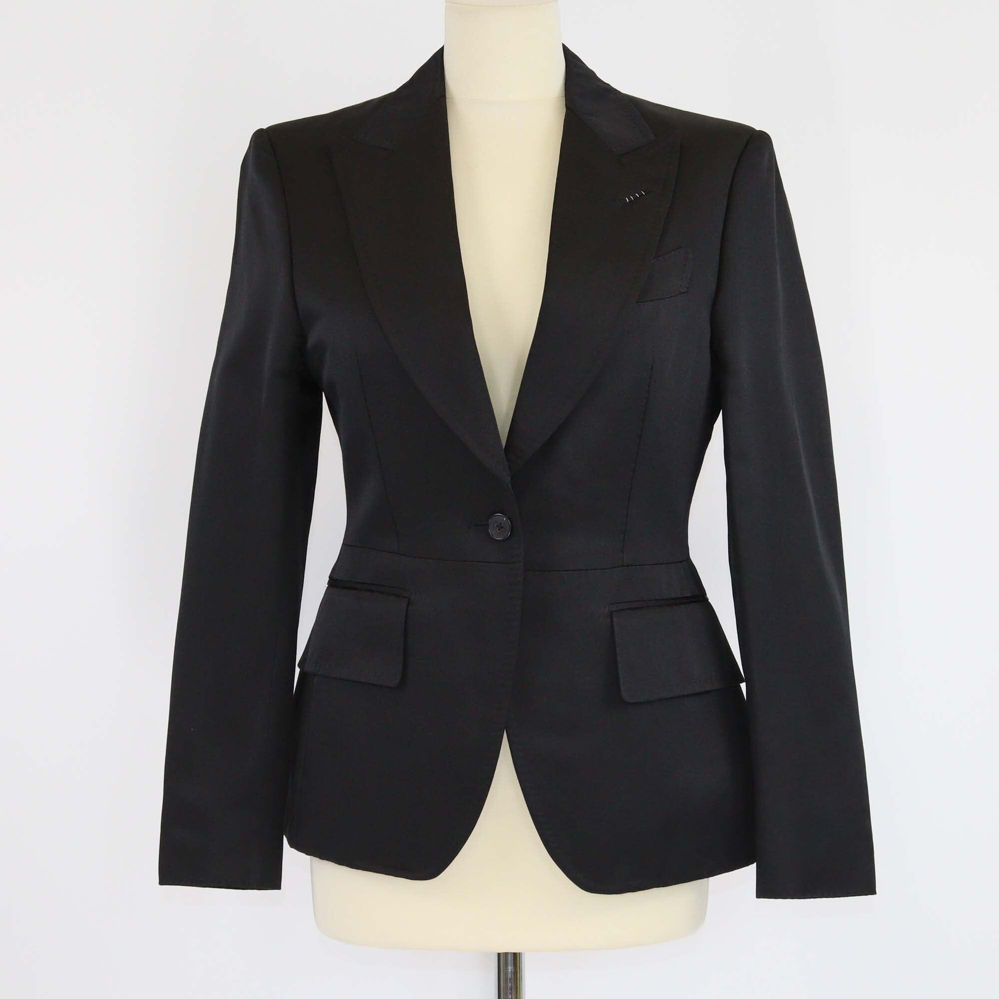 Tom Ford Black Silk & Cotton Single Breasted Blazer Womens Tom Ford 