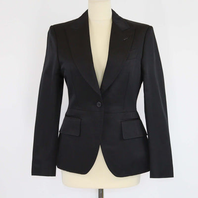 Tom Ford Black Silk & Cotton Single Breasted Blazer Womens Tom Ford 