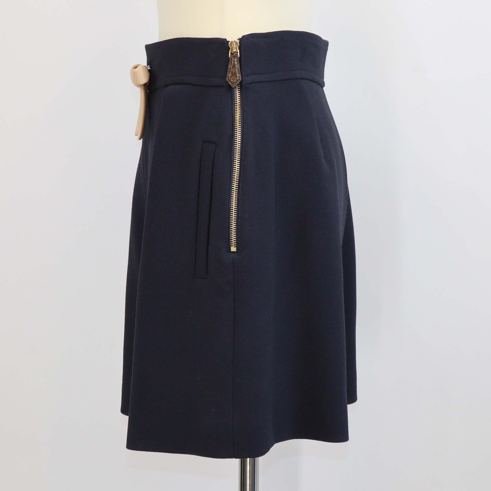 Louis Vuitton Navy Blue Wool with Bow Leather Mini Short