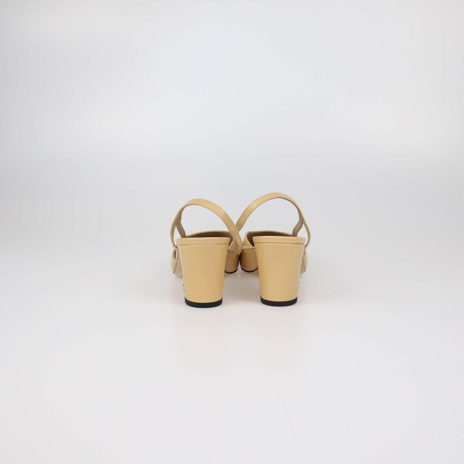 Chanel Beige Leather and Fabric Cap Toe Slingback Pumps