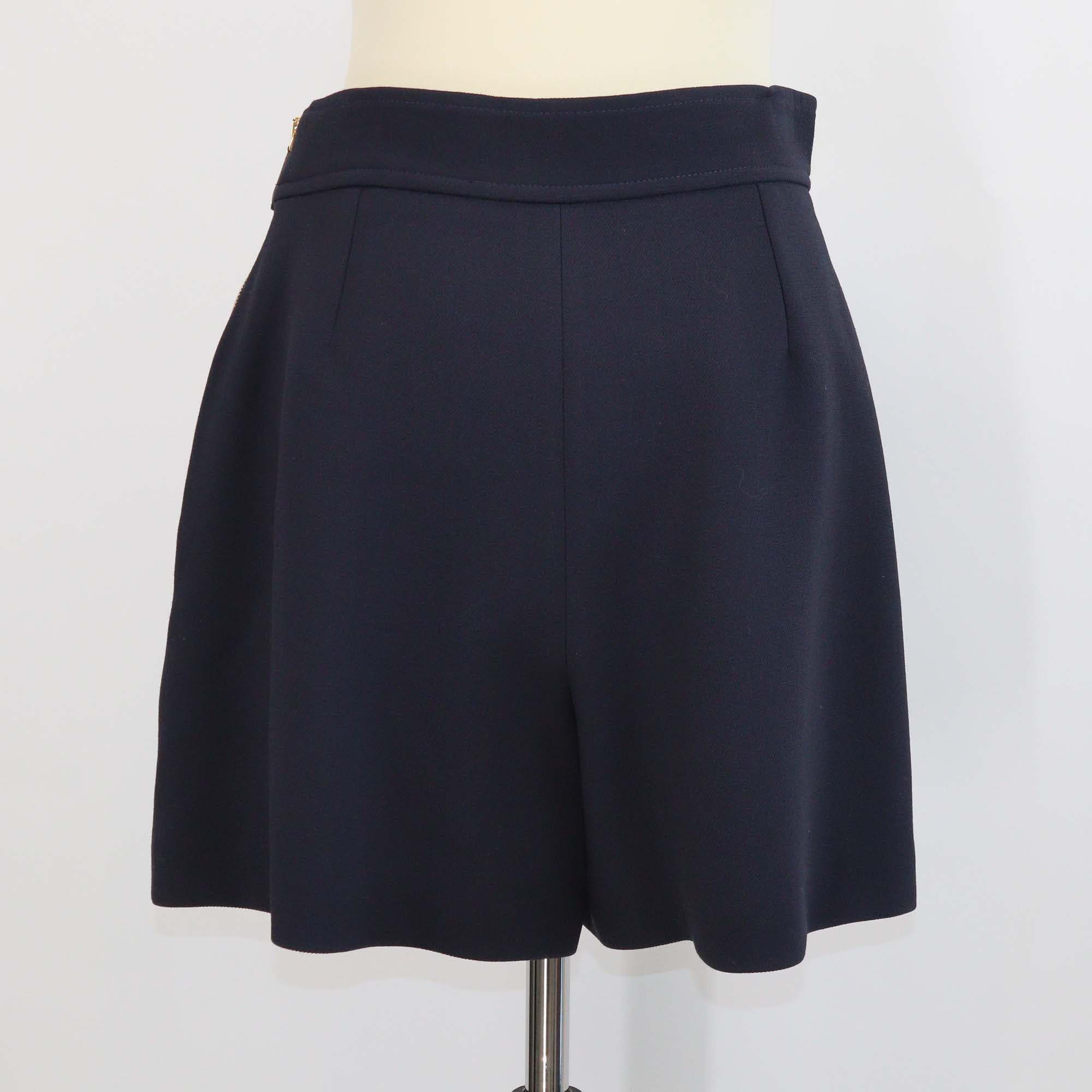Louis Vuitton Navy Blue Wool with Bow Leather Mini Short