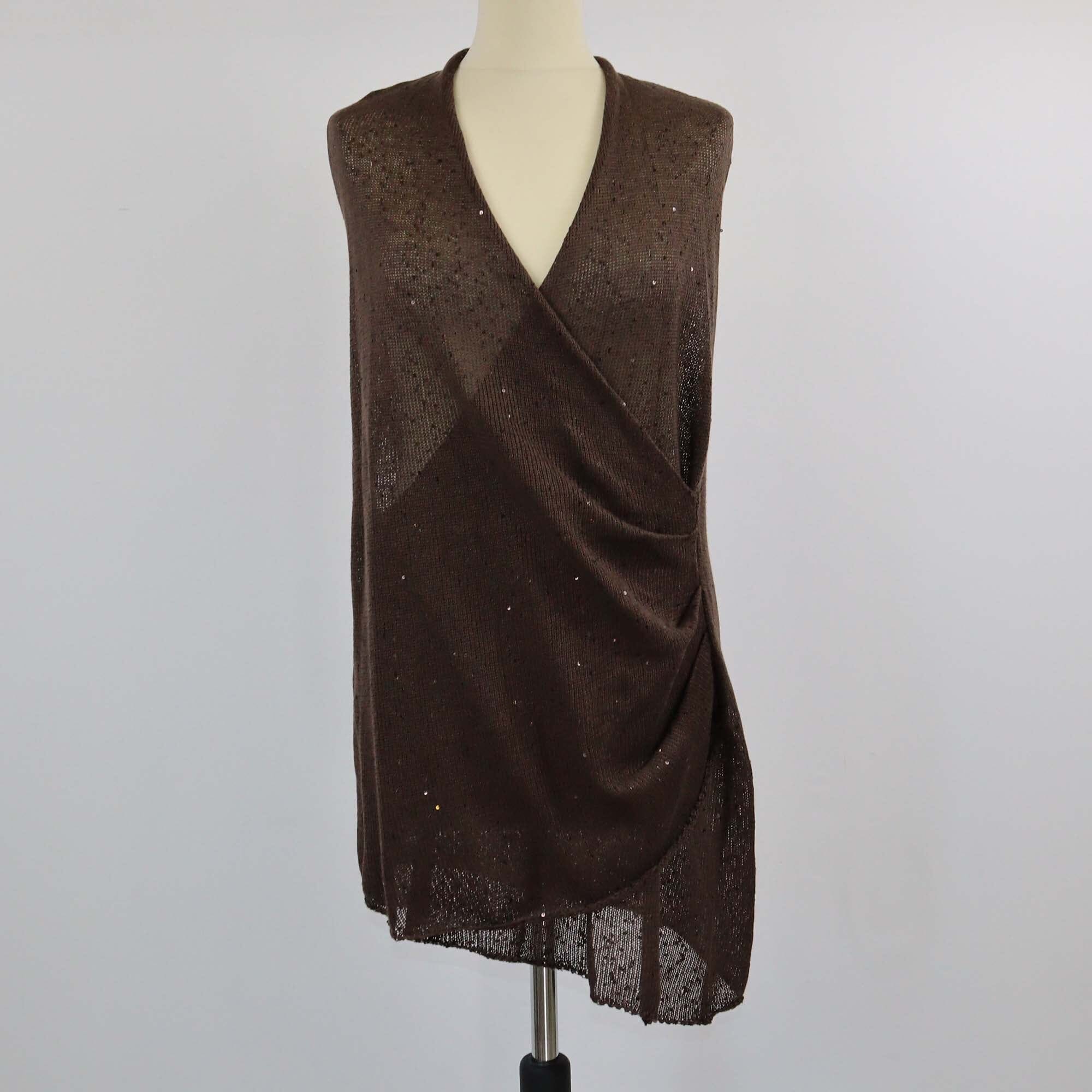 Brunello Cucinelli Brown Halterneck Sequins Sleeveless Top Womens Brunello Cucinelli 