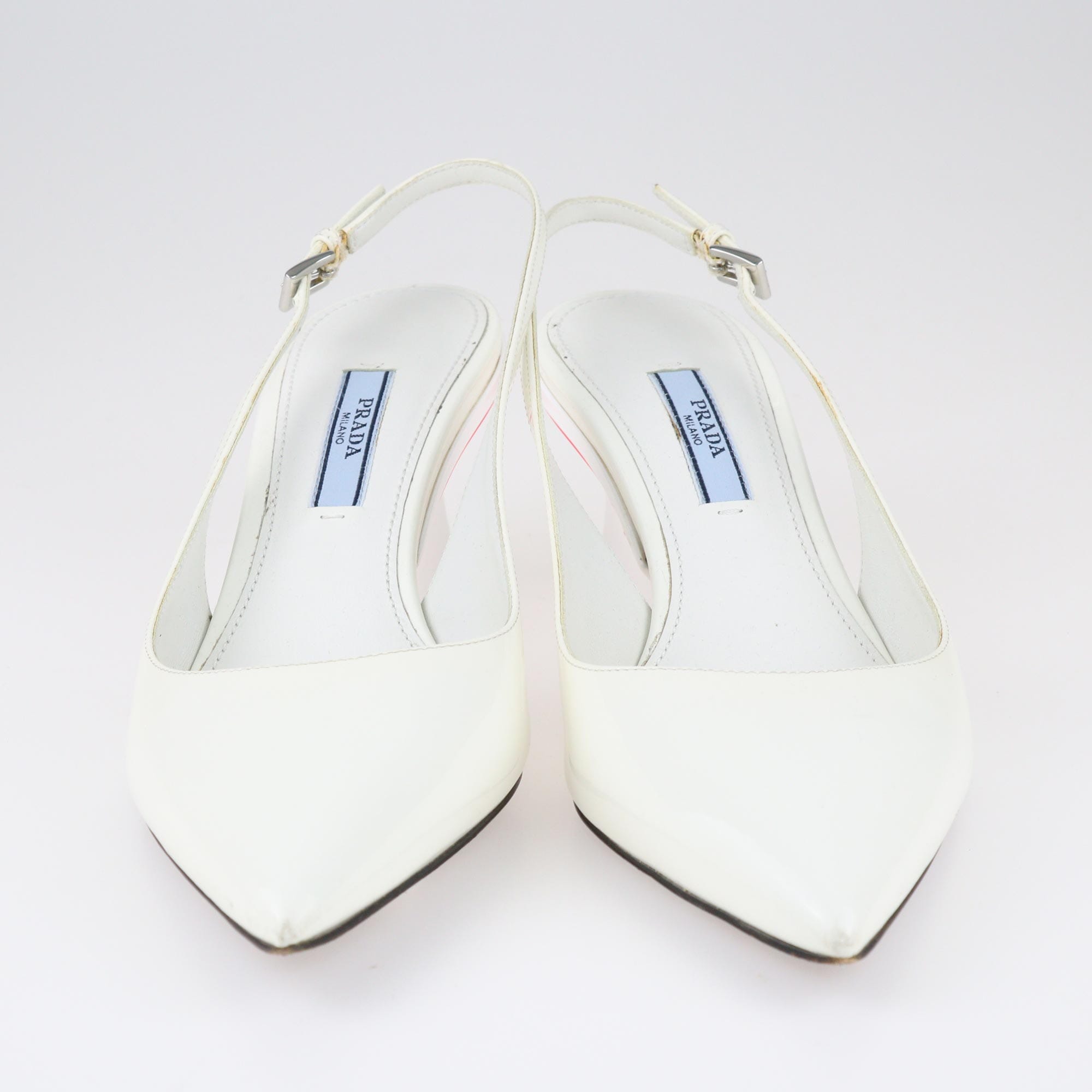 Prada White Pointed Toe Slingback Pumps Shoes Prada 