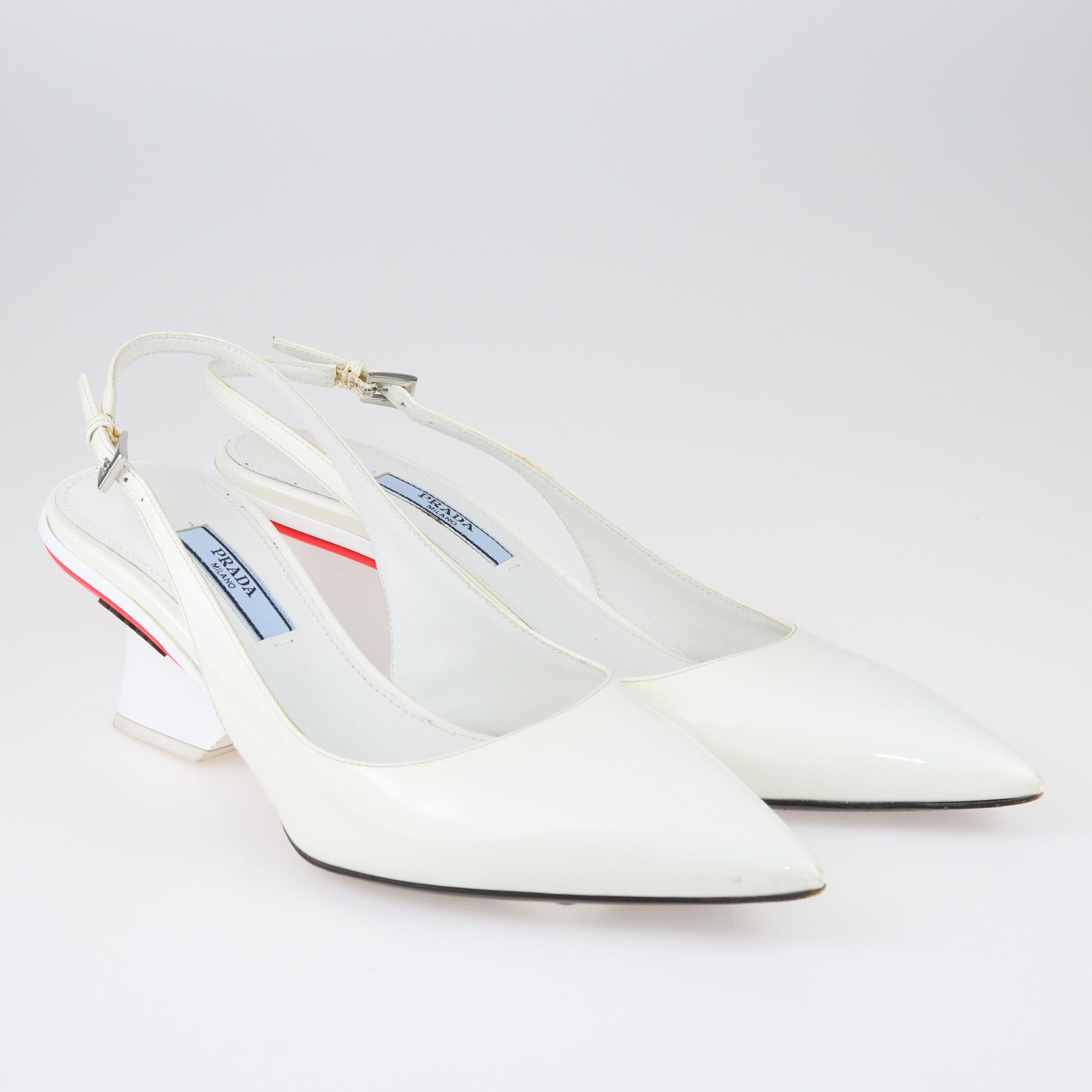 Prada White Pointed Toe Slingback Pumps Shoes Prada 