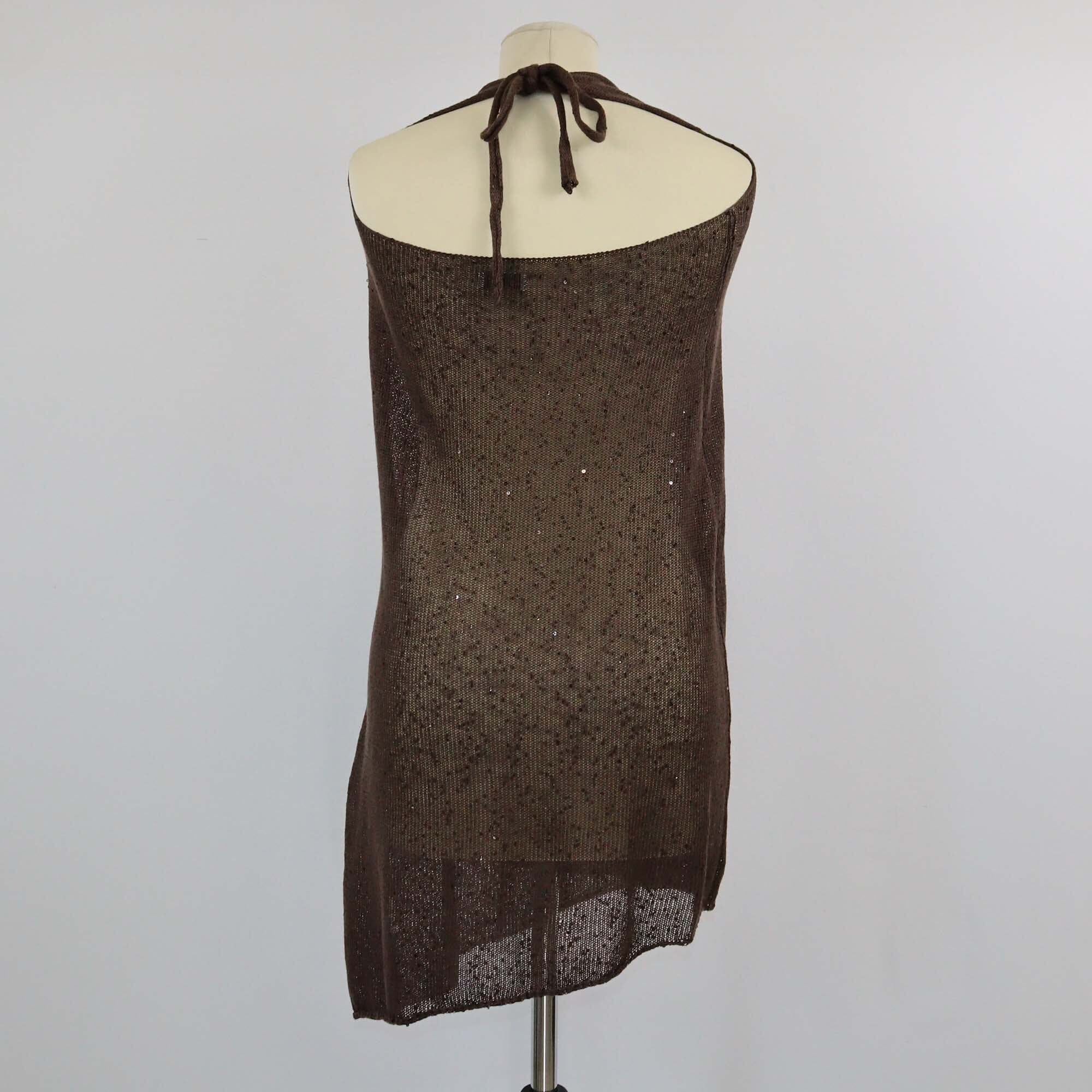 Brunello Cucinelli Brown Halterneck Sequins Sleeveless Top Womens Brunello Cucinelli 