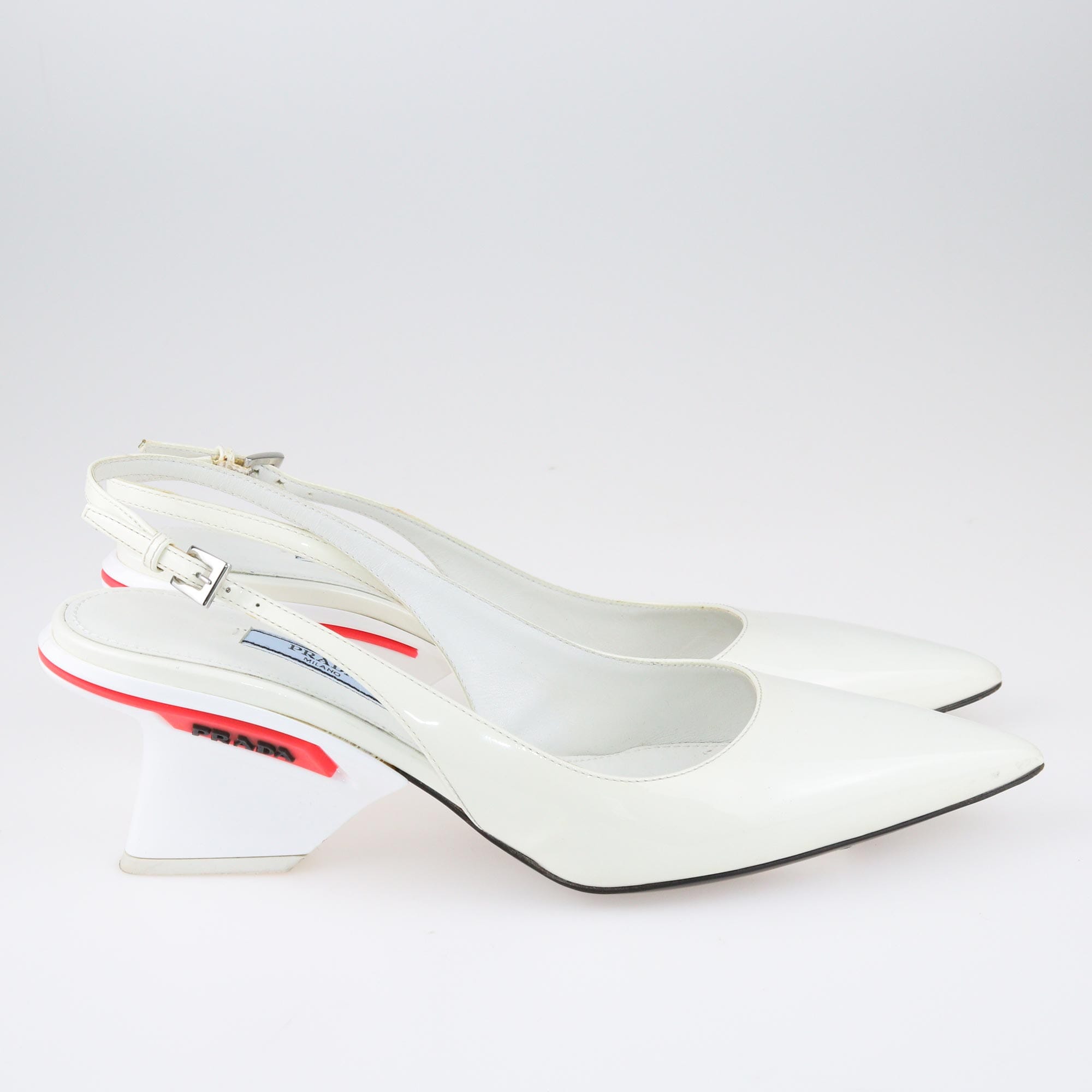 Prada White Pointed Toe Slingback Pumps Shoes Prada 