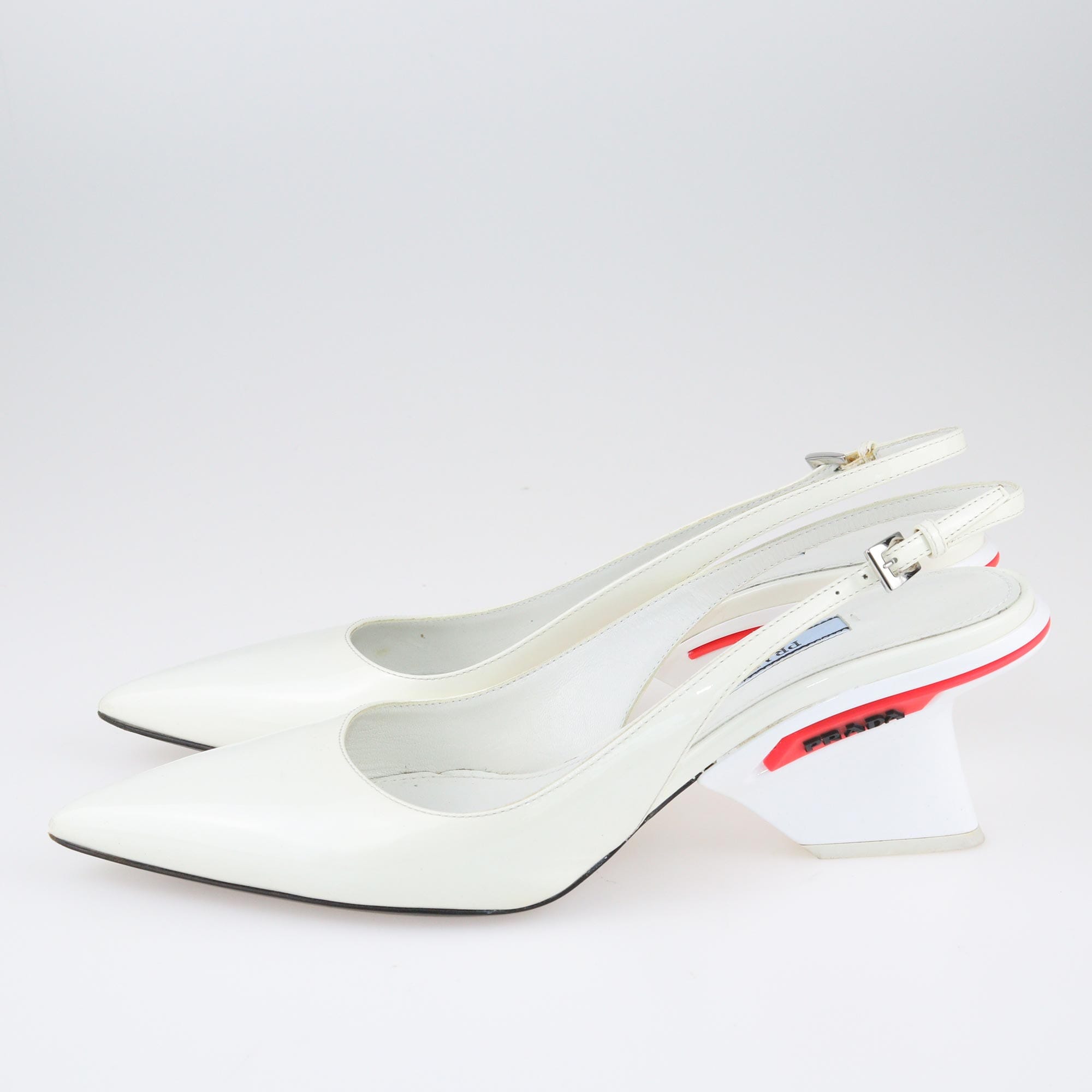 Prada White Pointed Toe Slingback Pumps Shoes Prada 