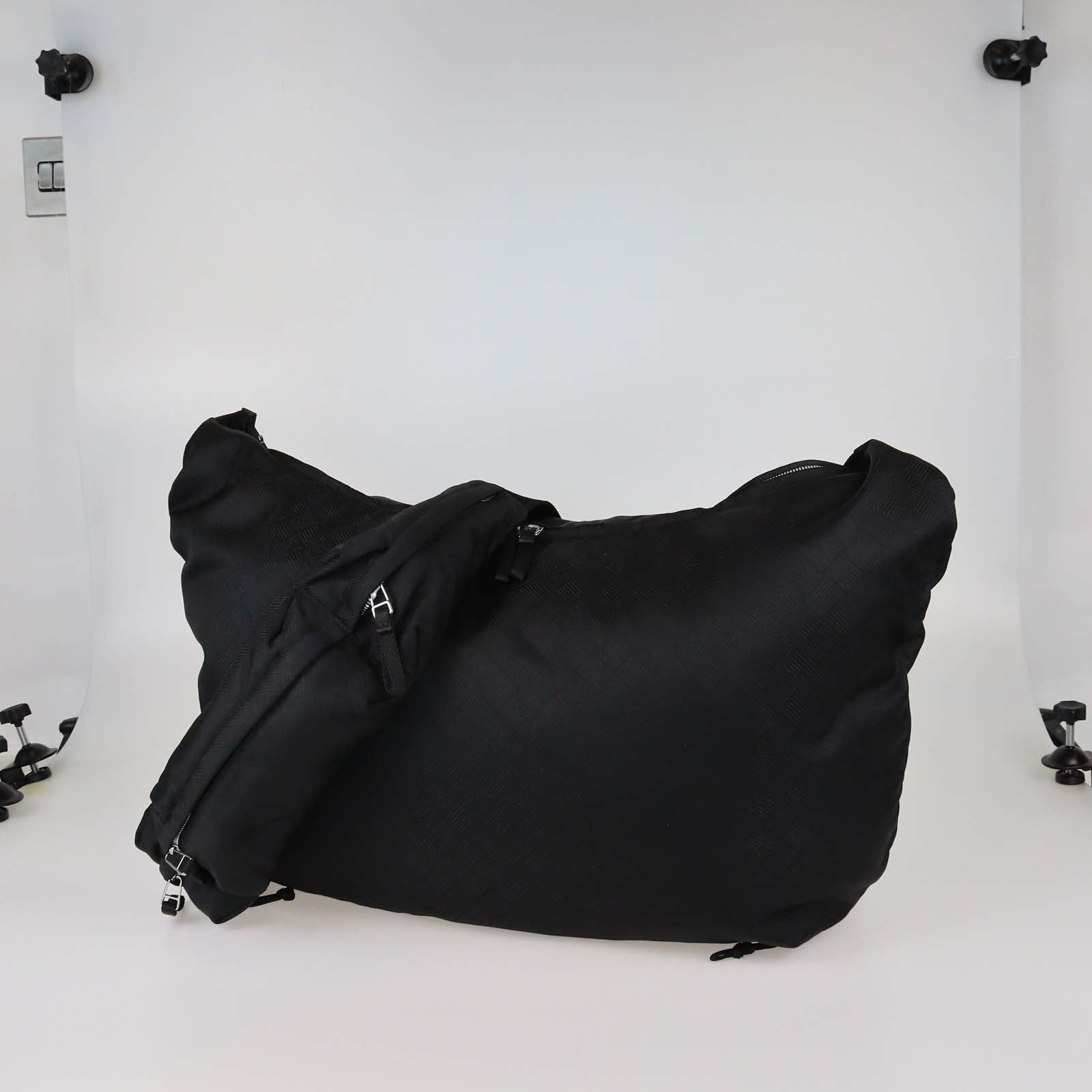 Bottega Veneta Black Intrecciato Print Nylon Oversized Hobo w/Belt Bag