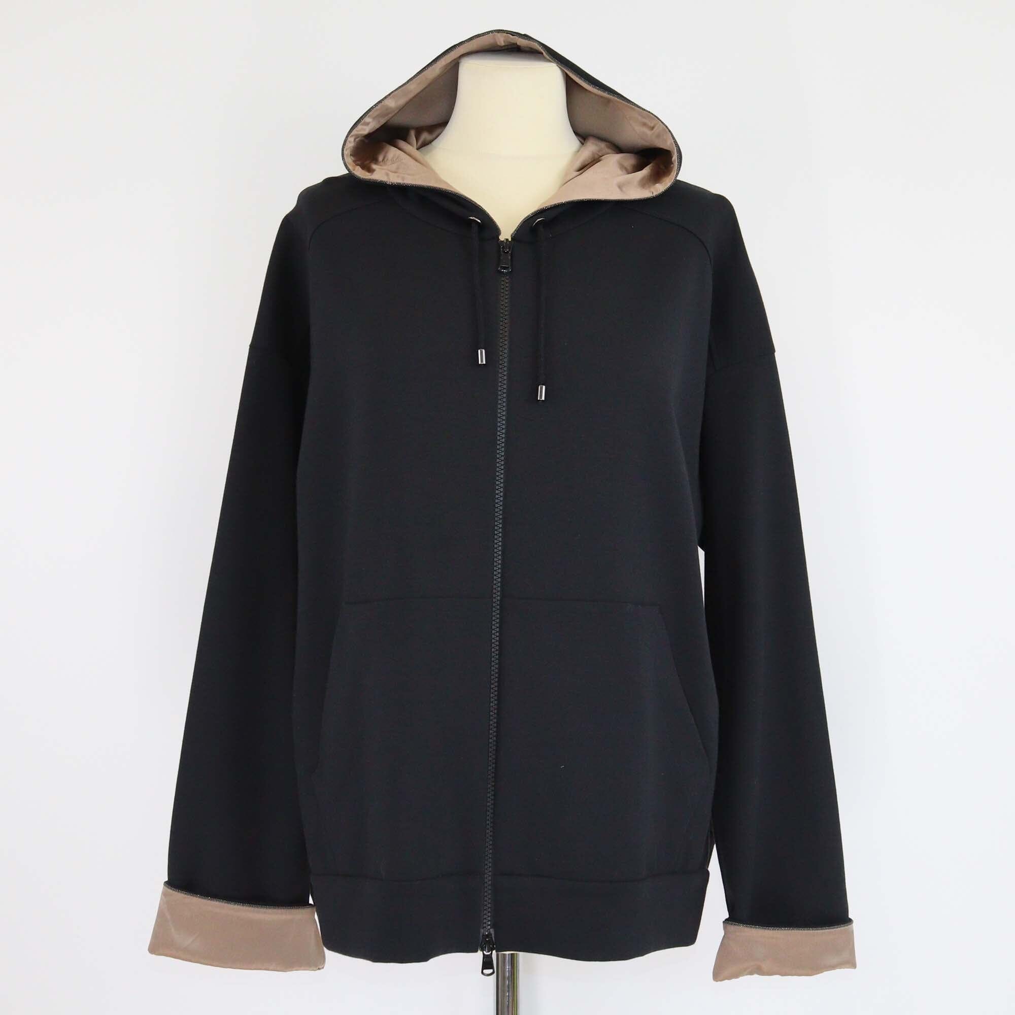 Brunello Cucinelli Black Cotton Beaded Detail Hoodie Womens Brunello Cucinelli 