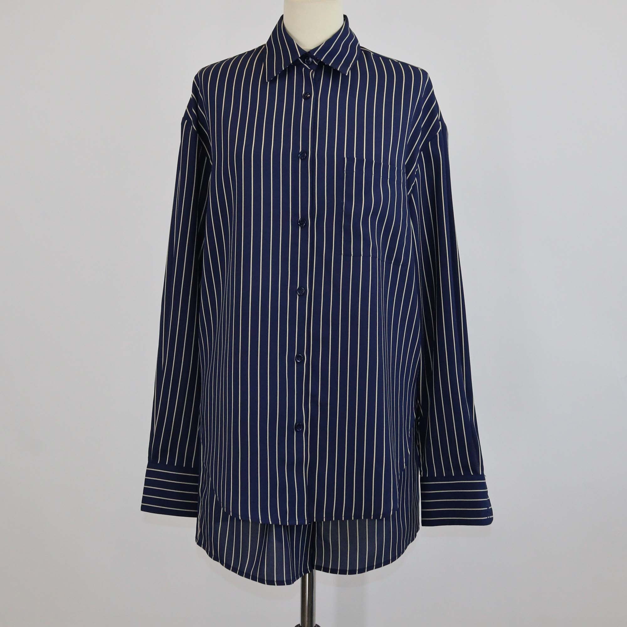 The Frankie Shop Navy/Beige Pinstripe Lui Shirt and Boxer Shorts Set