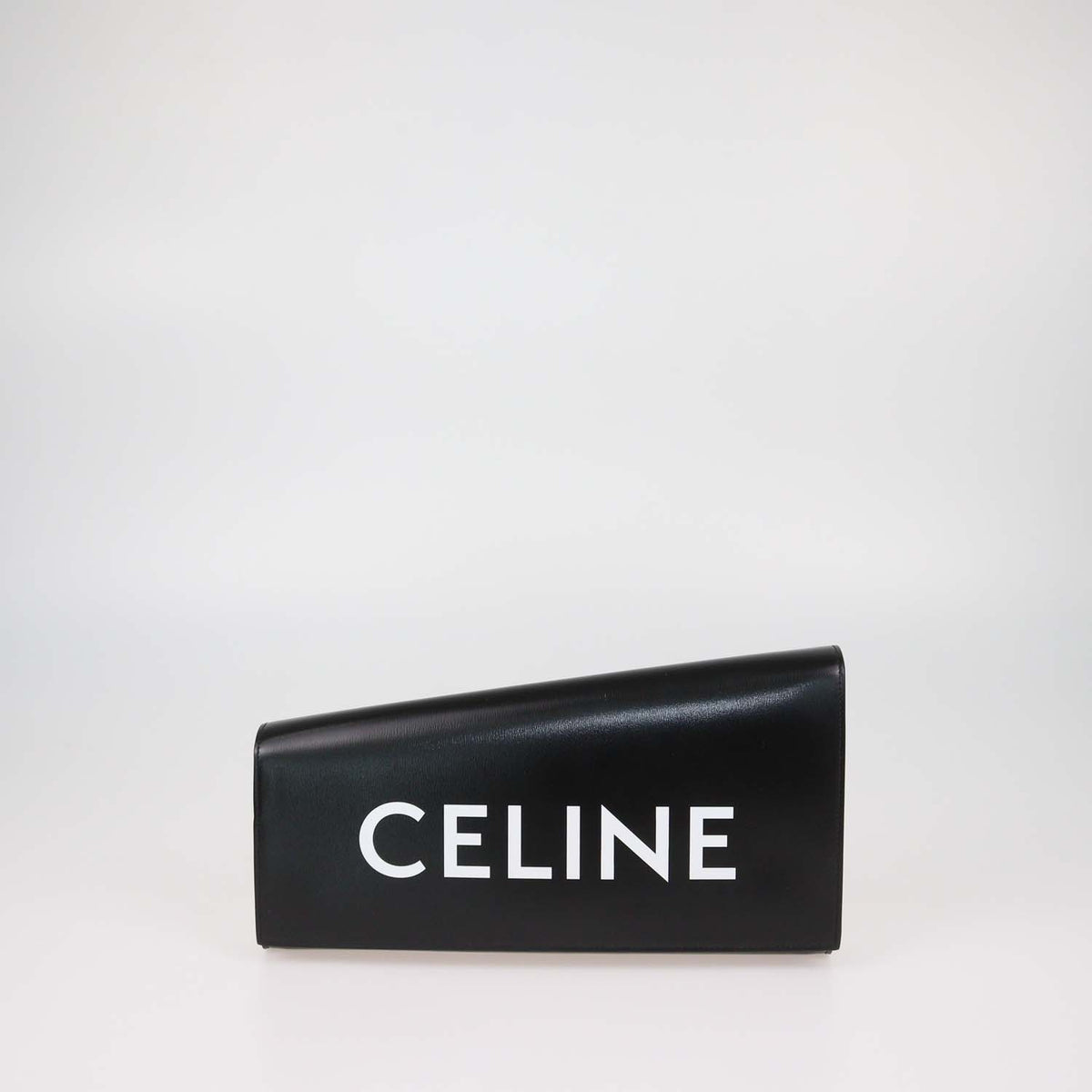 Celine Black Leather Logo Asymmetric Clutch