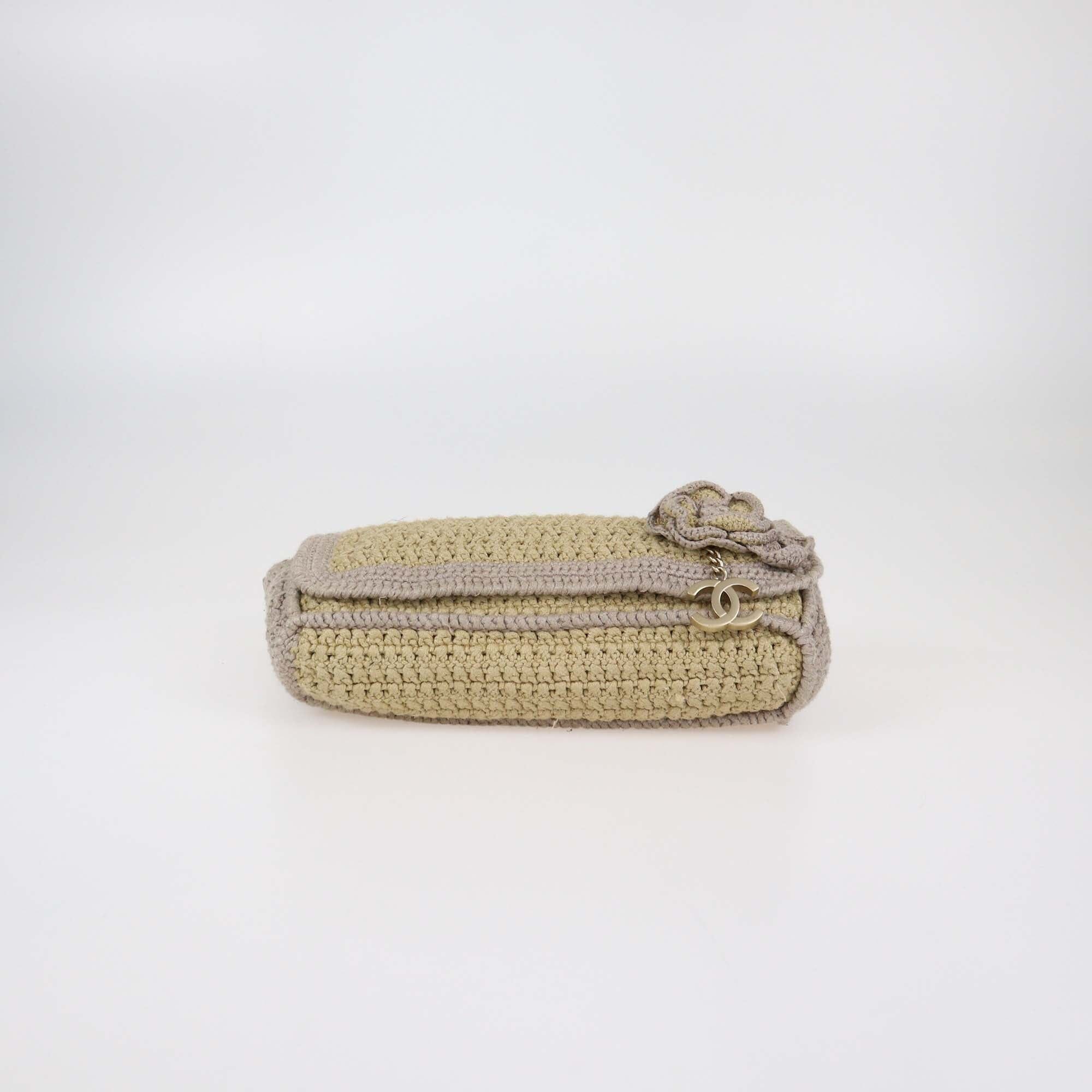 Chanel Brown/Beige Camellia Wool Crochet Knitted Shoulder Bag Womens Chanel 