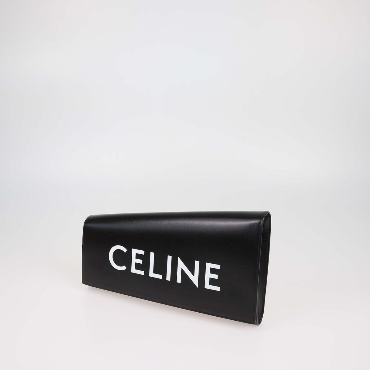 Celine Black Leather Logo Asymmetric Clutch