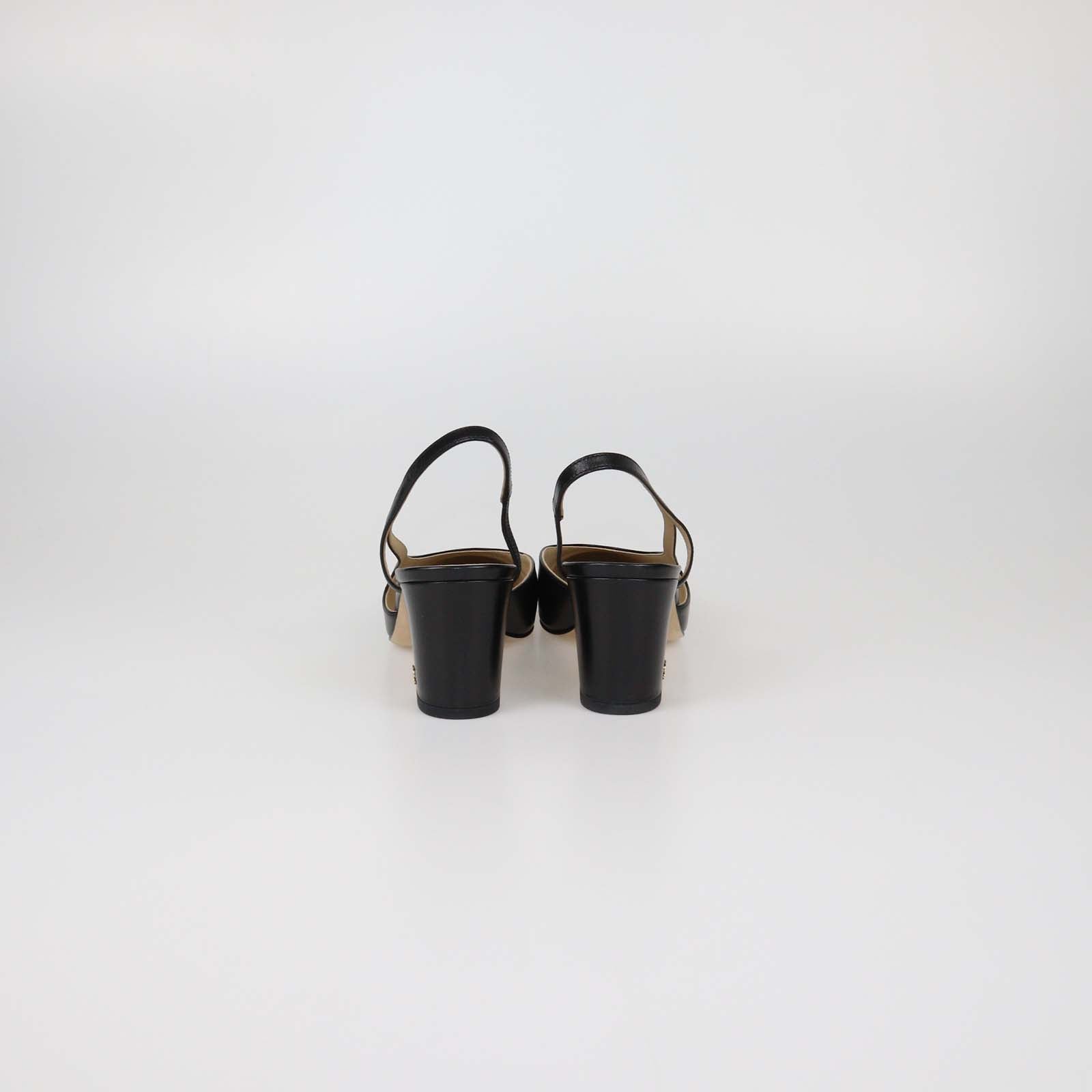 Chanel Black Leather and Fabric Cap Toe Slingback Pumps
