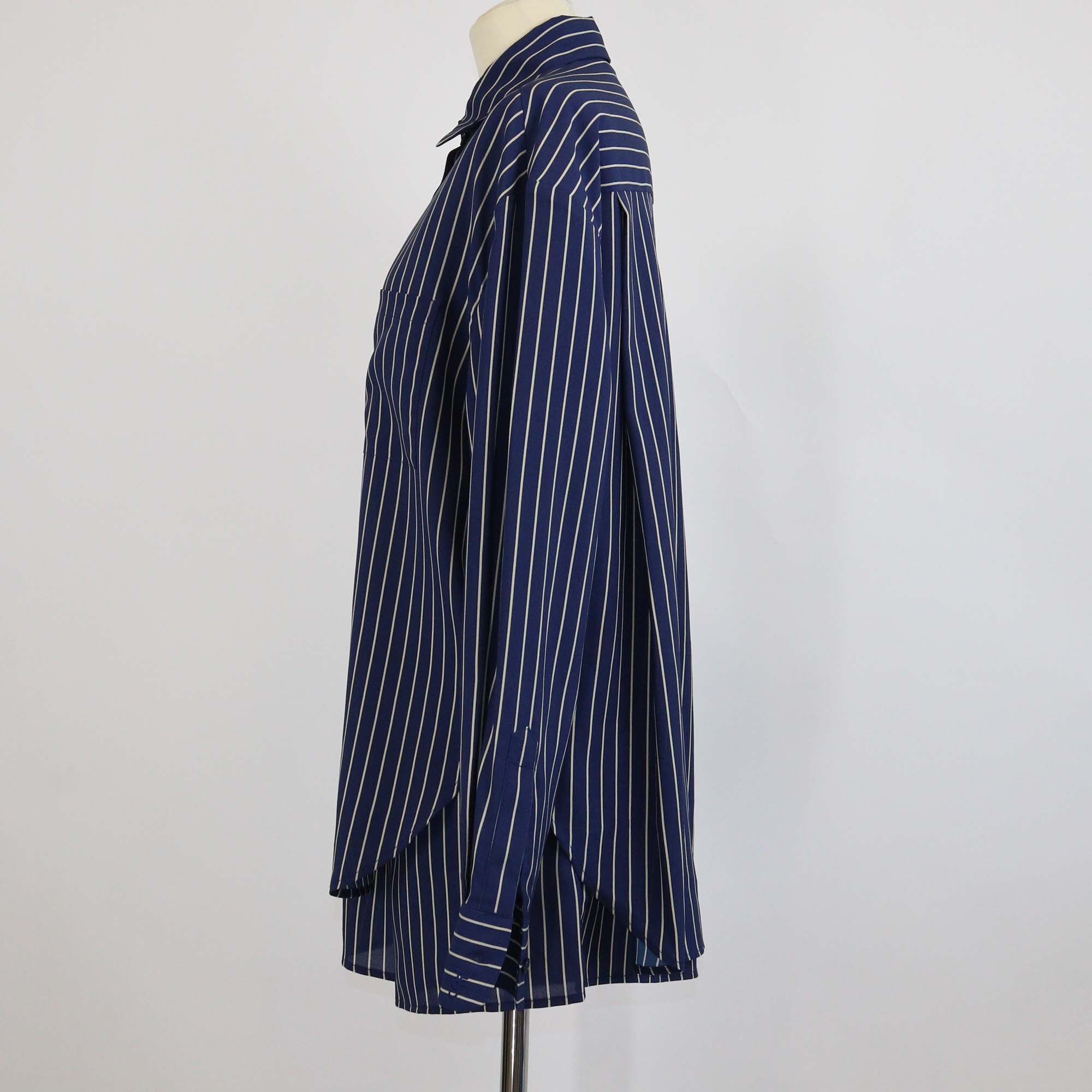 The Frankie Shop Navy/Beige Pinstripe Lui Shirt and Boxer Shorts Set