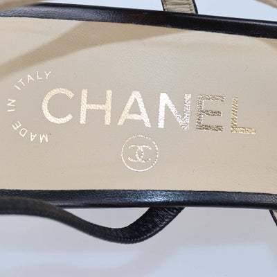 Chanel Black Leather and Fabric Cap Toe Slingback Pumps