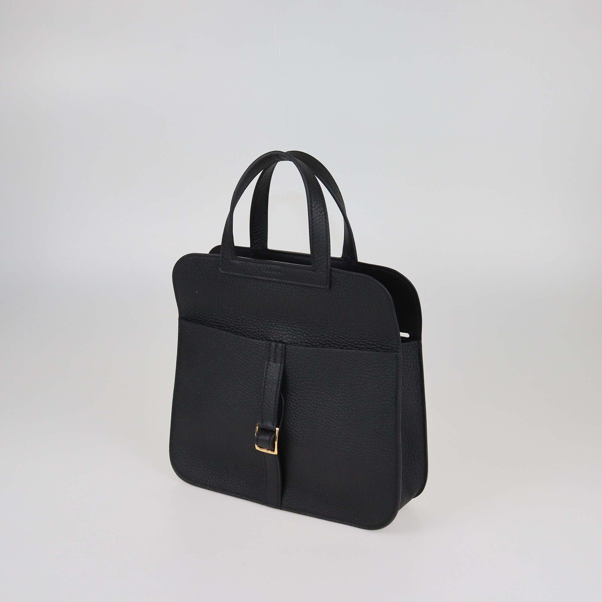Hermes Black Clemence Leather Sac Halzan 25 Bag