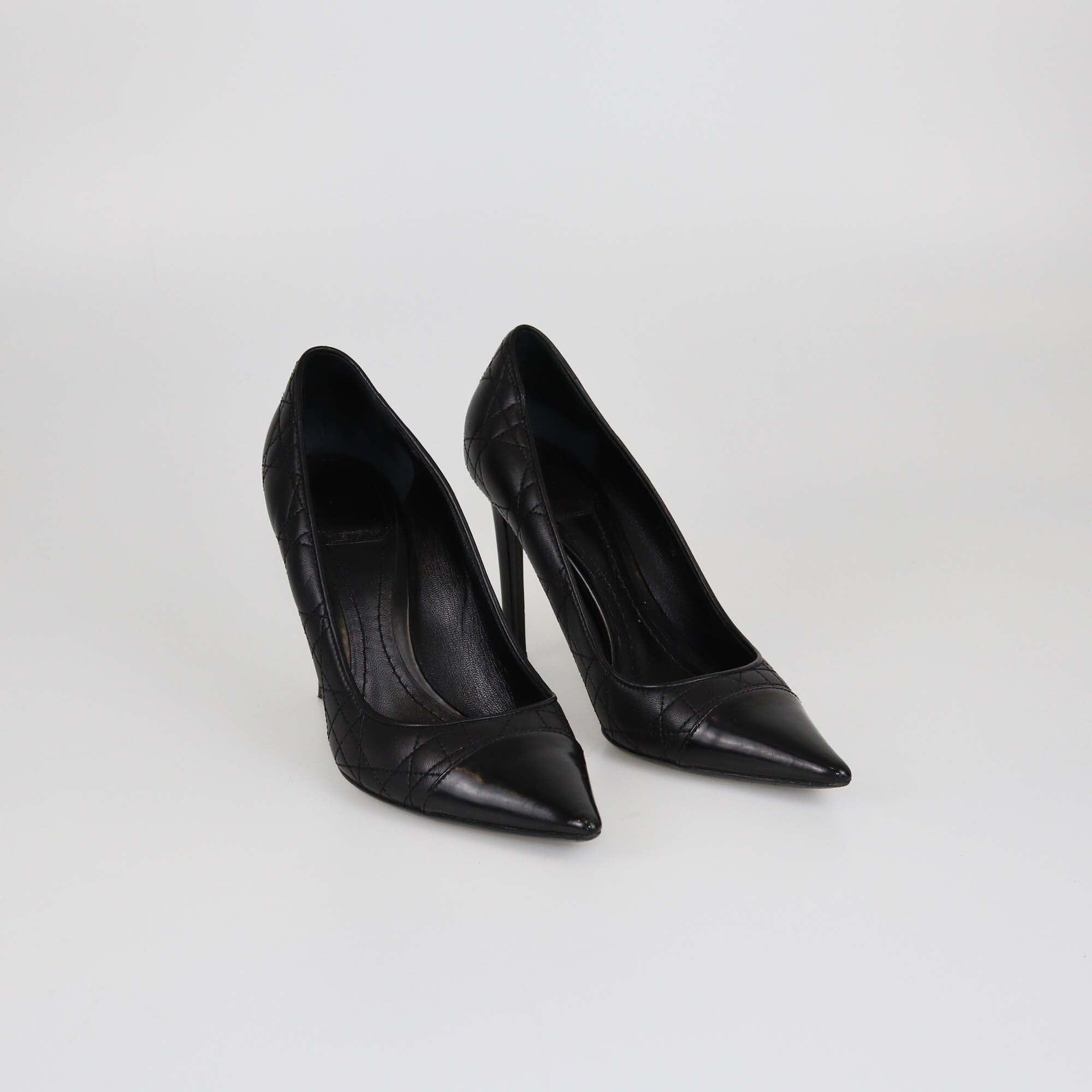 Christian Dior Black Cannage Cap Toe Pumps Womens Christian Dior 