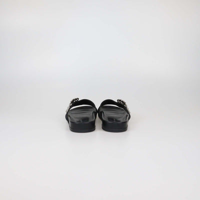 Manolo Blahnik Black Satin Crystal Embellished Slides