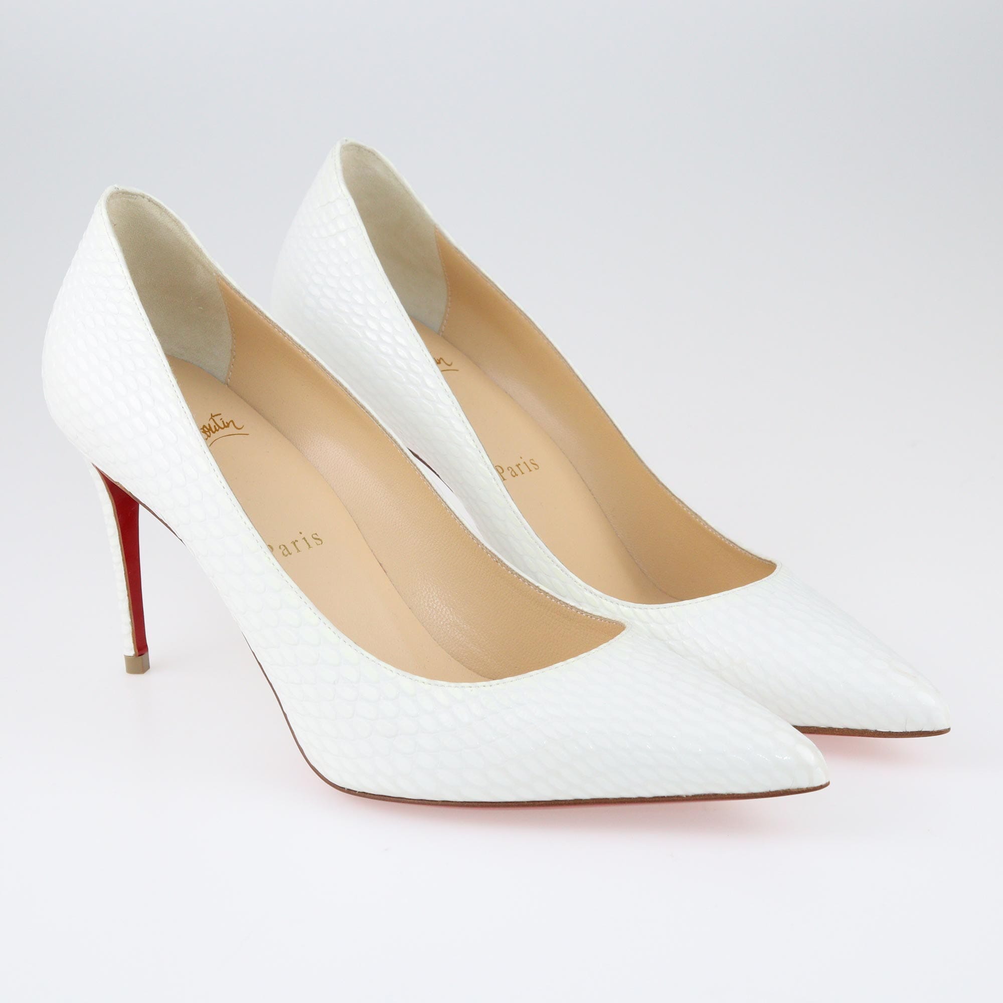 Christian Louboutin White Embossed Pointed ToePumps Shoes Christian Louboutin 