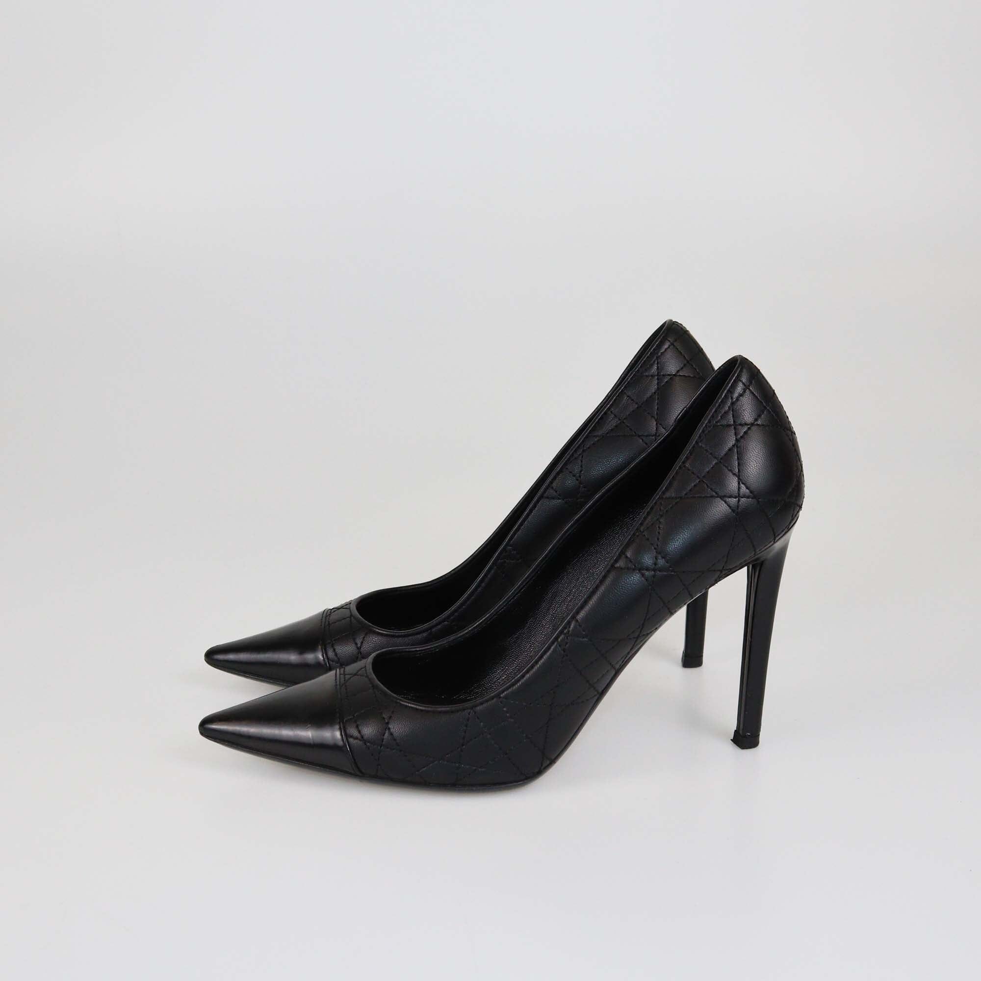 Christian Dior Black Cannage Cap Toe Pumps Womens Christian Dior 