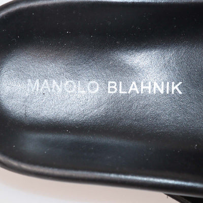 Manolo Blahnik Black Satin Crystal Embellished Slides