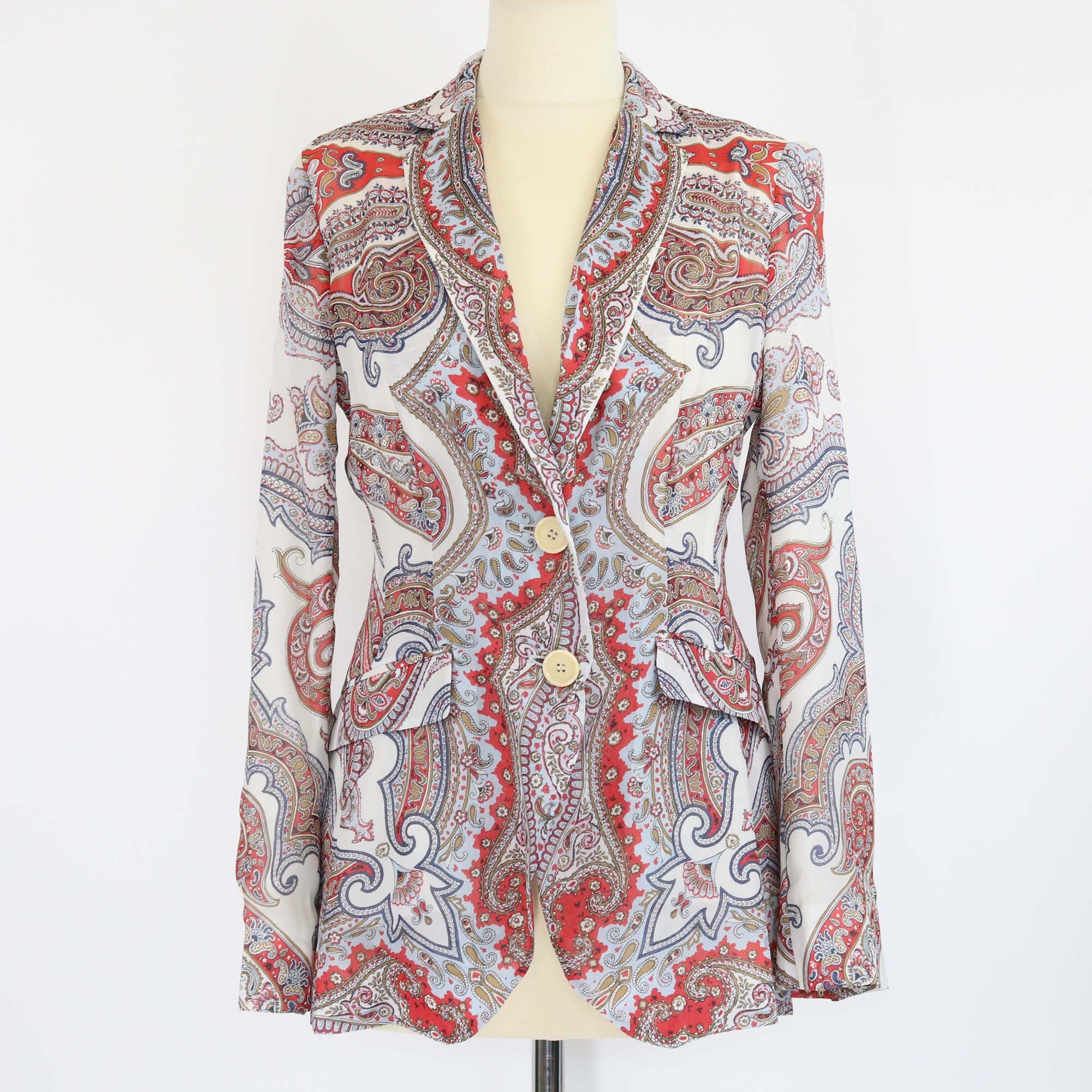 Etro Multicolor Paisley Print Silk Single Breasted Blazer Womens Etro 
