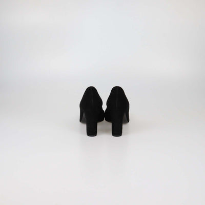 Gucci Black Suede Buckle Detail Block Heel Pumps